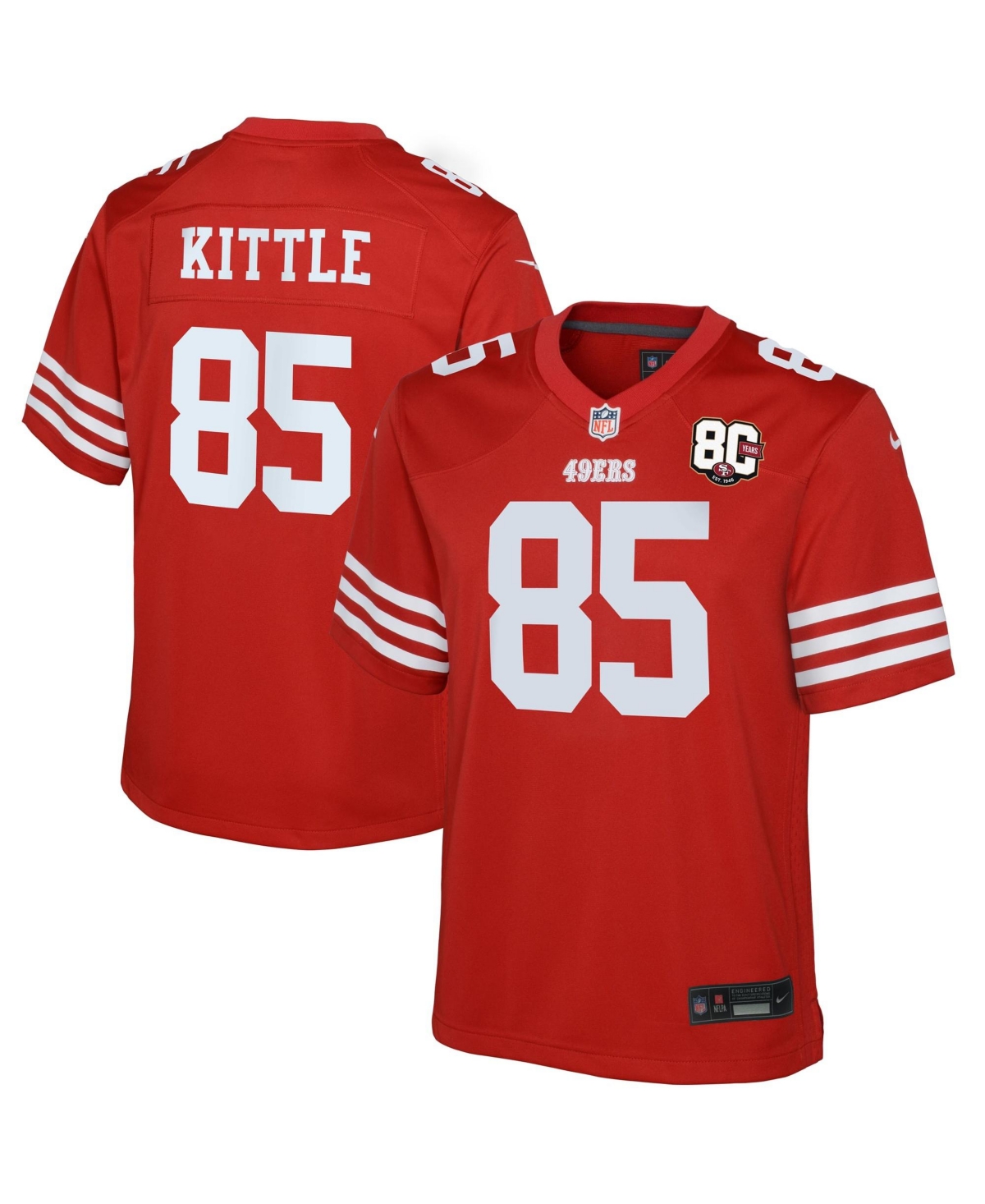 Youth Nike George Kittle Scarlet San Francisco 49ers 80th Anniversary Game Jersey