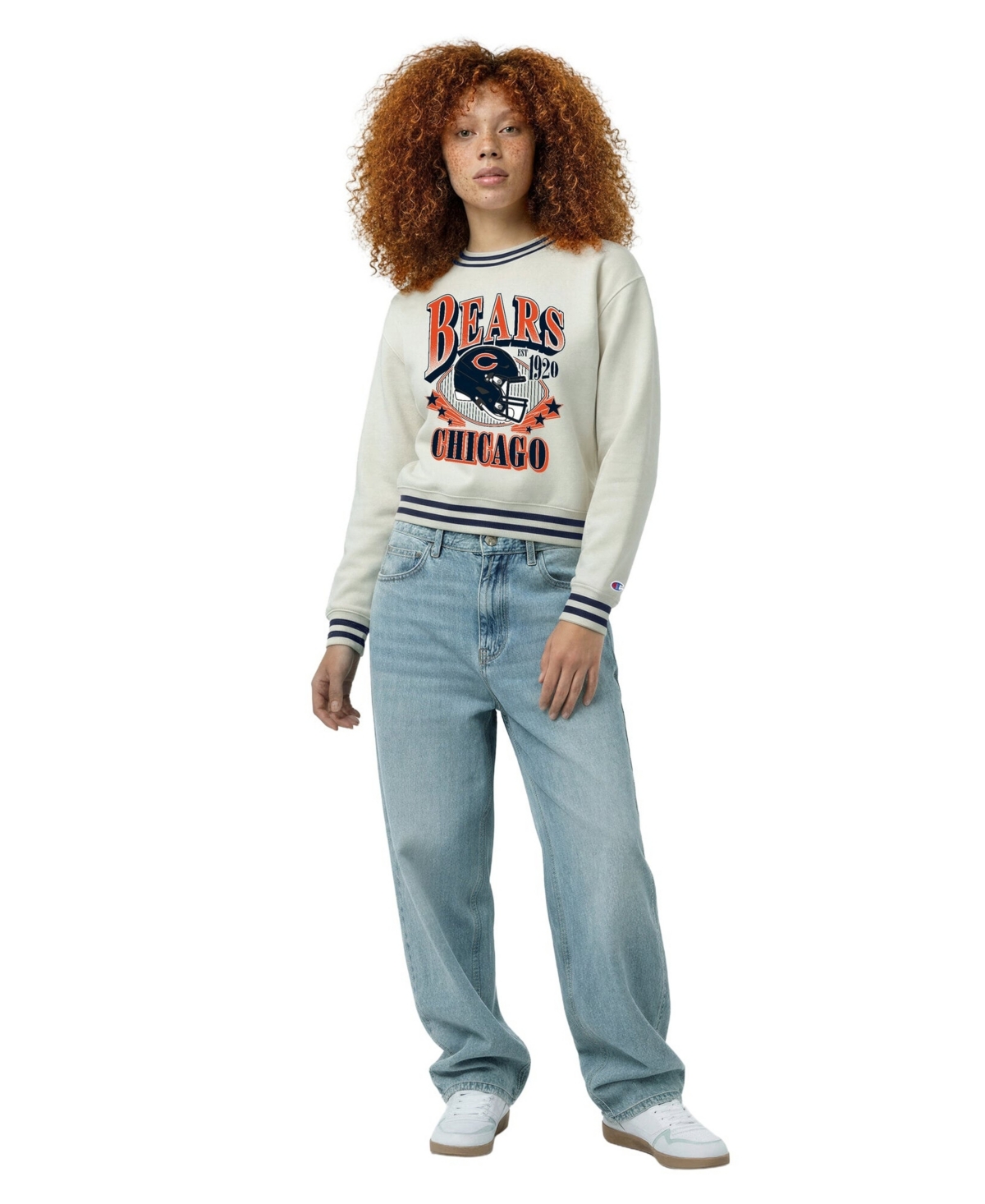 Champion Women's Reverse Weave Chicago Bears Cropped Graphic Pullover Sweatshirt - Cream
