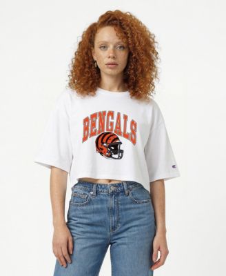 Women's  White Cincinnati Bengals Boyfriend Cropped T-Shirt