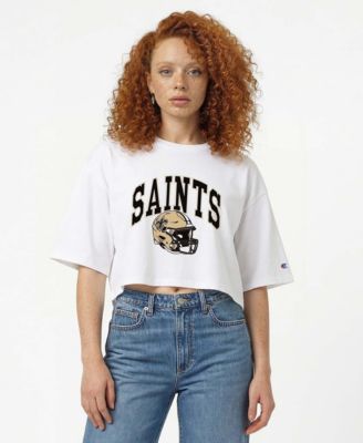 Women's  White New Orleans Saints Boyfriend Cropped T-Shirt