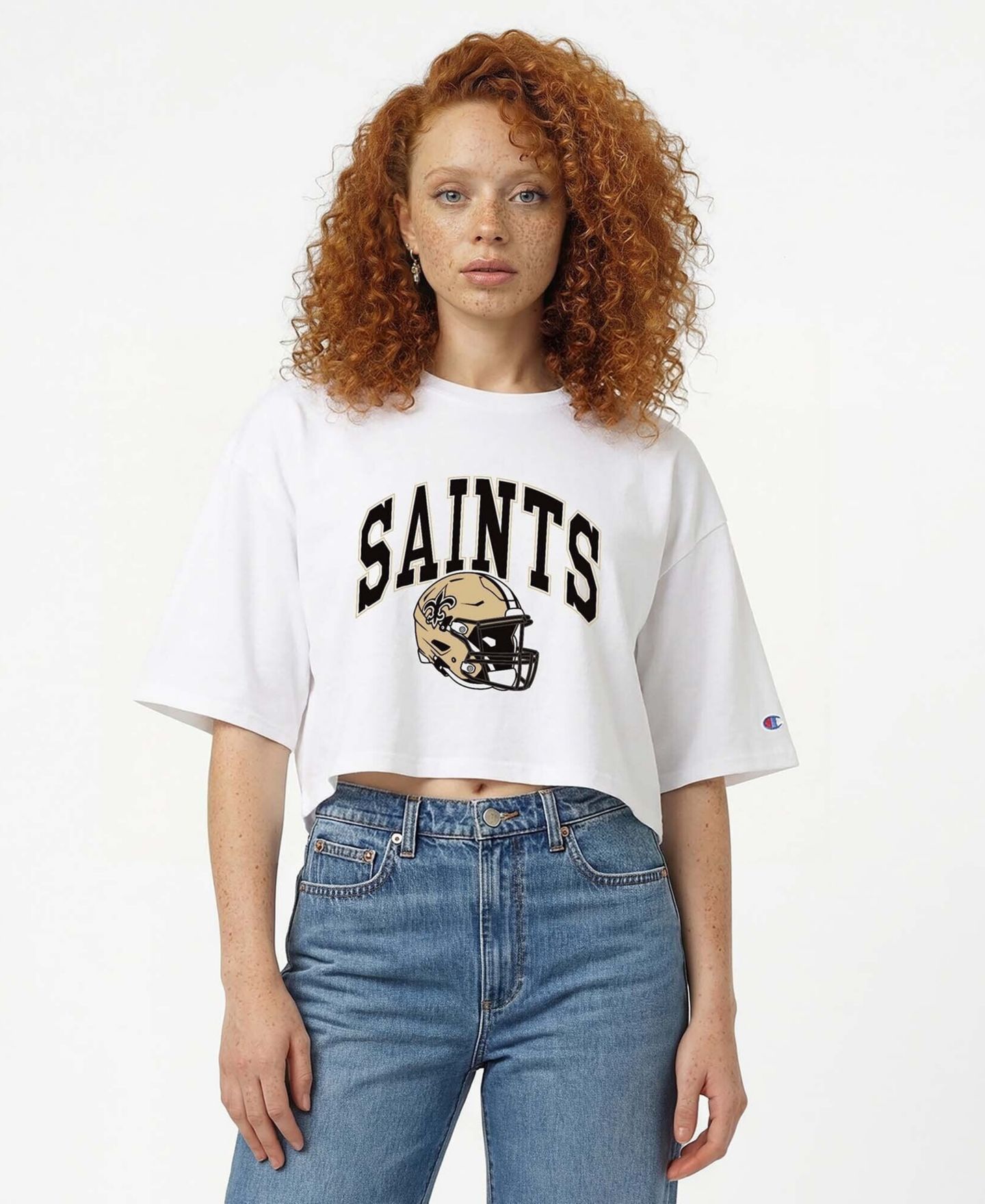 Женская футболка Champion White New Orleans Saints Boyfriend Cropped — фото 1
