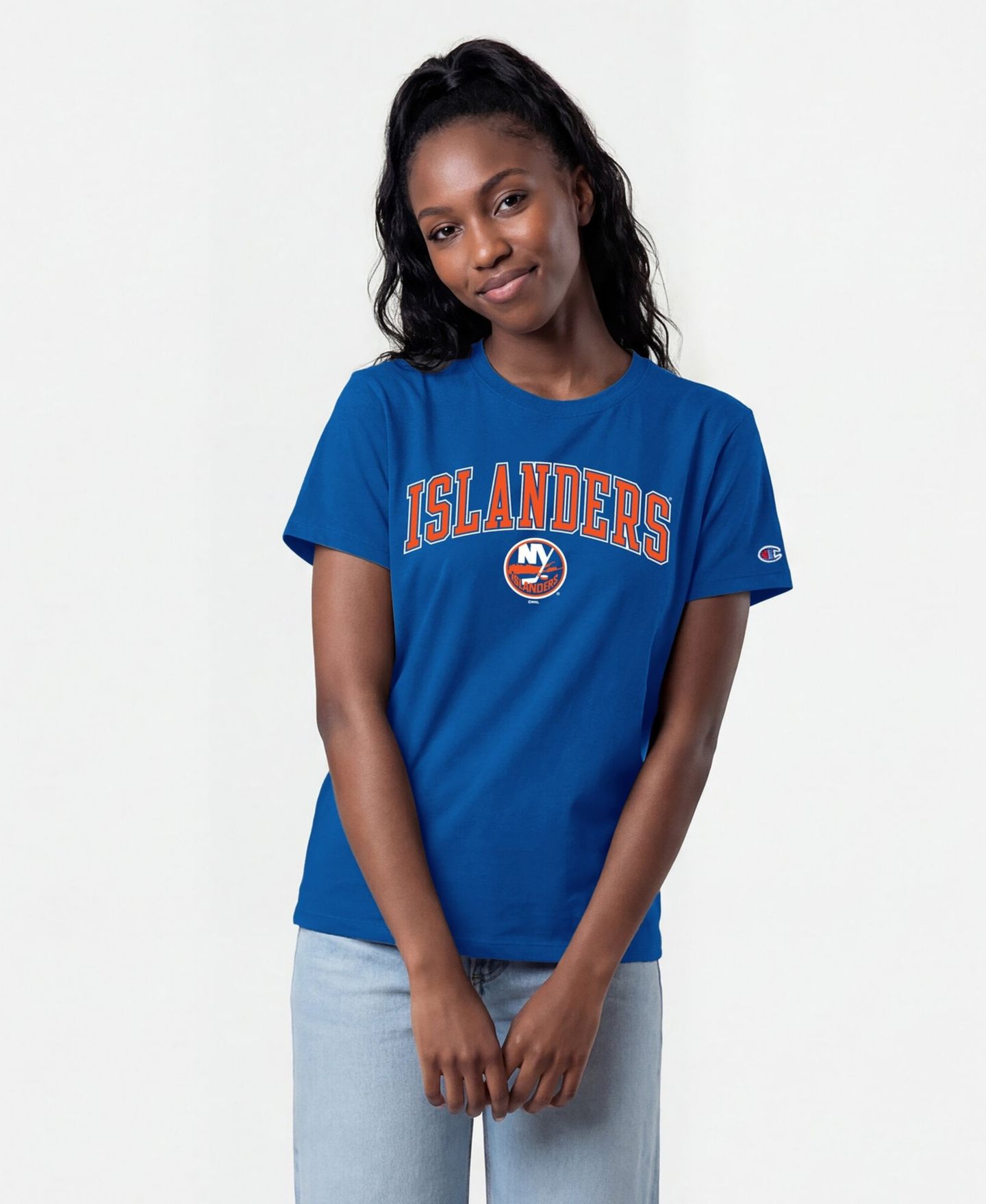 Женская футболка Champion Royal New York Islanders Arch Mascot Logo — фото 1