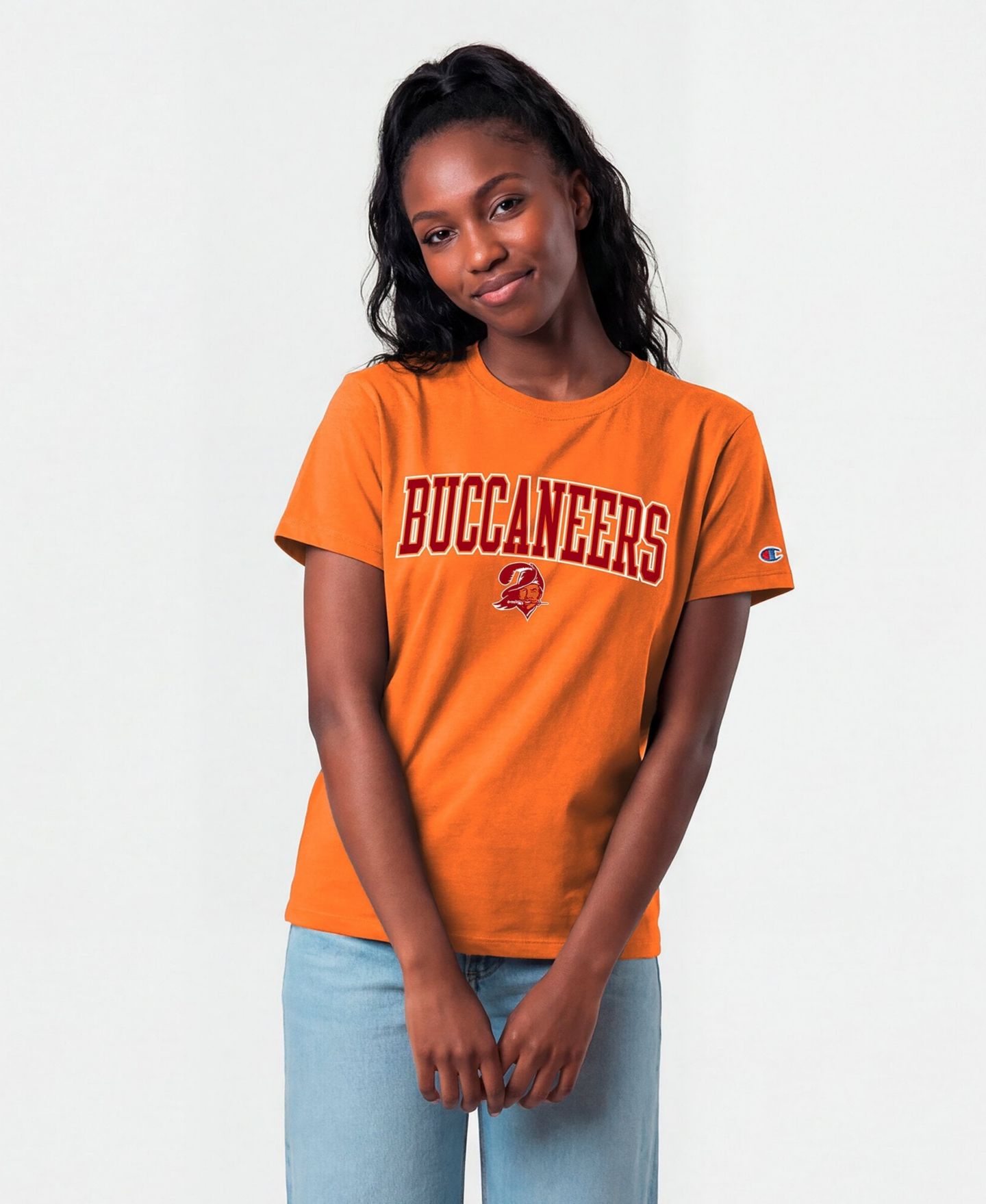 Женская футболка Champion Orange Tampa Bay Buccaneers Arched Over Throwback Logo — фото 1