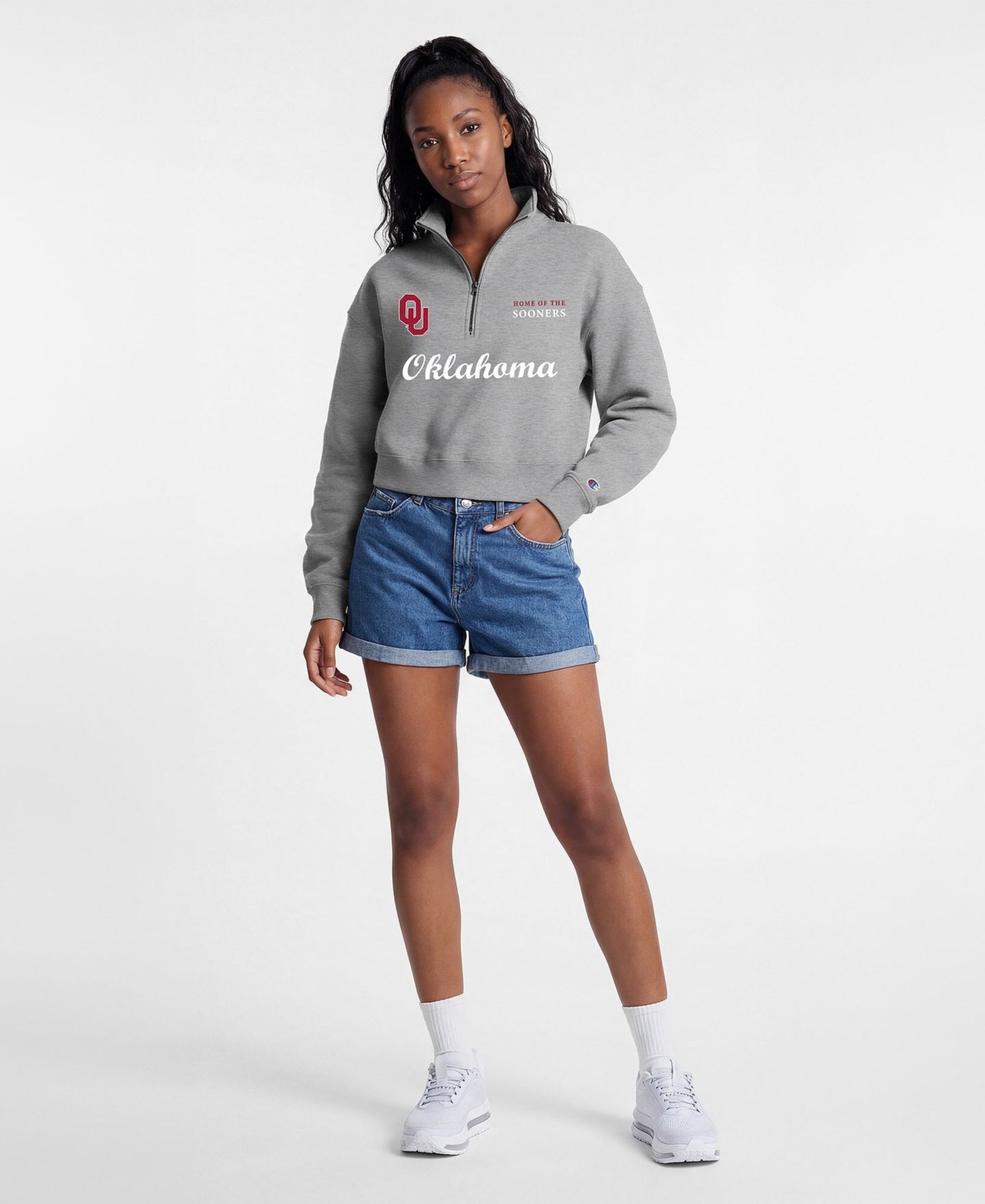 Женский свитер Champion Gray Oklahoma Sooners Academic Triumph Quarter-Zip Tri-Blend Pullover — фото 2