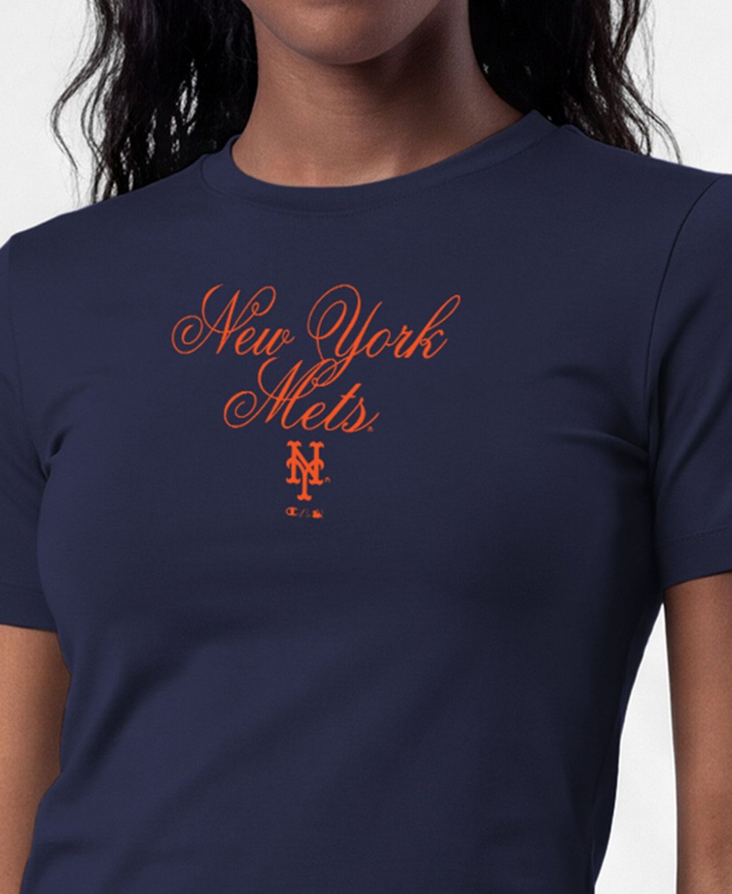 Женская футболка Champion Navy New York Mets Soft-Touch Fitted Cropped — фото 7