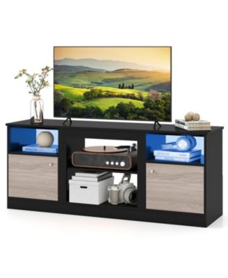 57.5 Inch Entertainment Center with LED Lighting and Adjustable Shelf