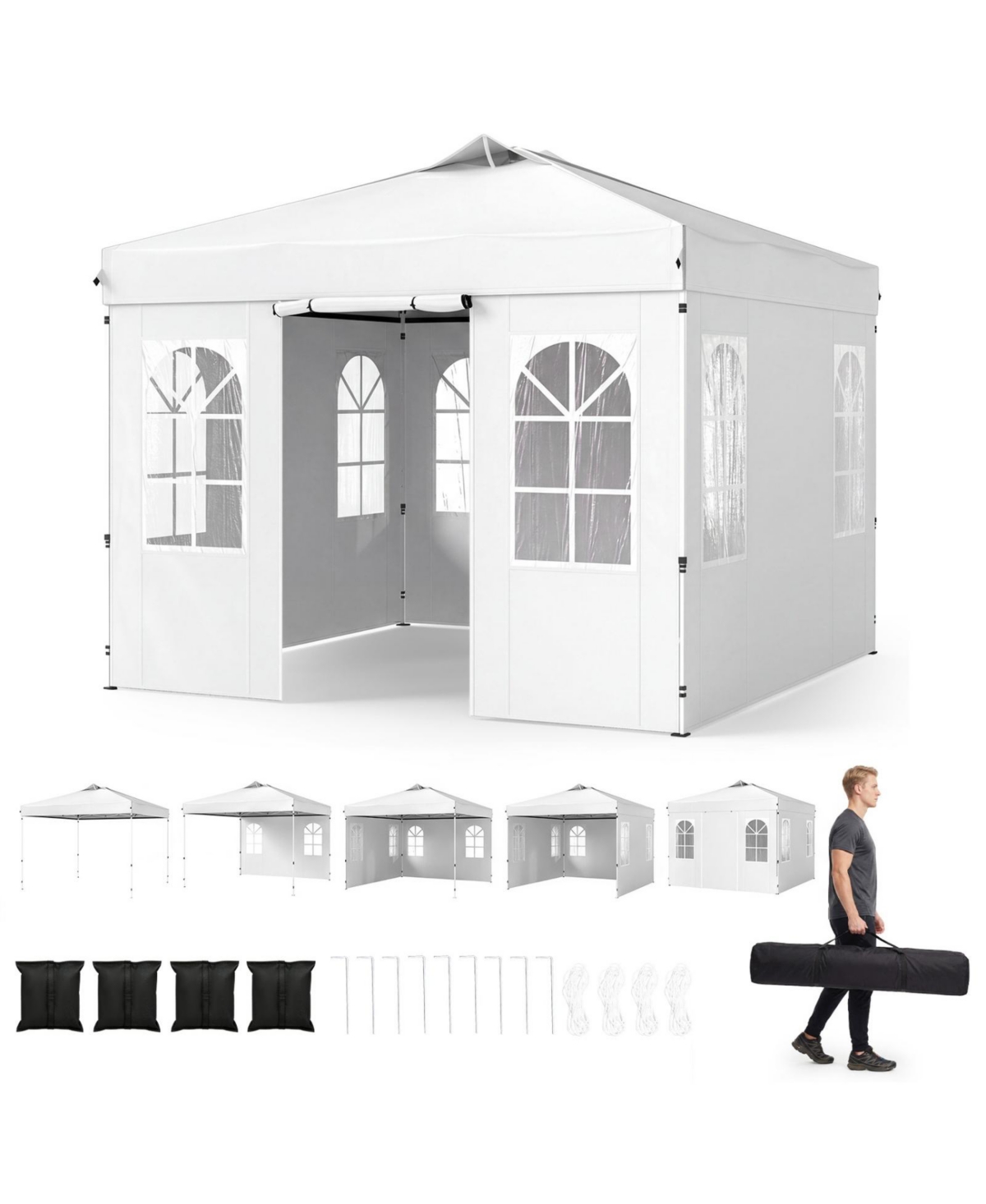 Sugift 10 x 10 Feet Pop Up Canopy Tent with Sidewalls and Adjustable Height - White