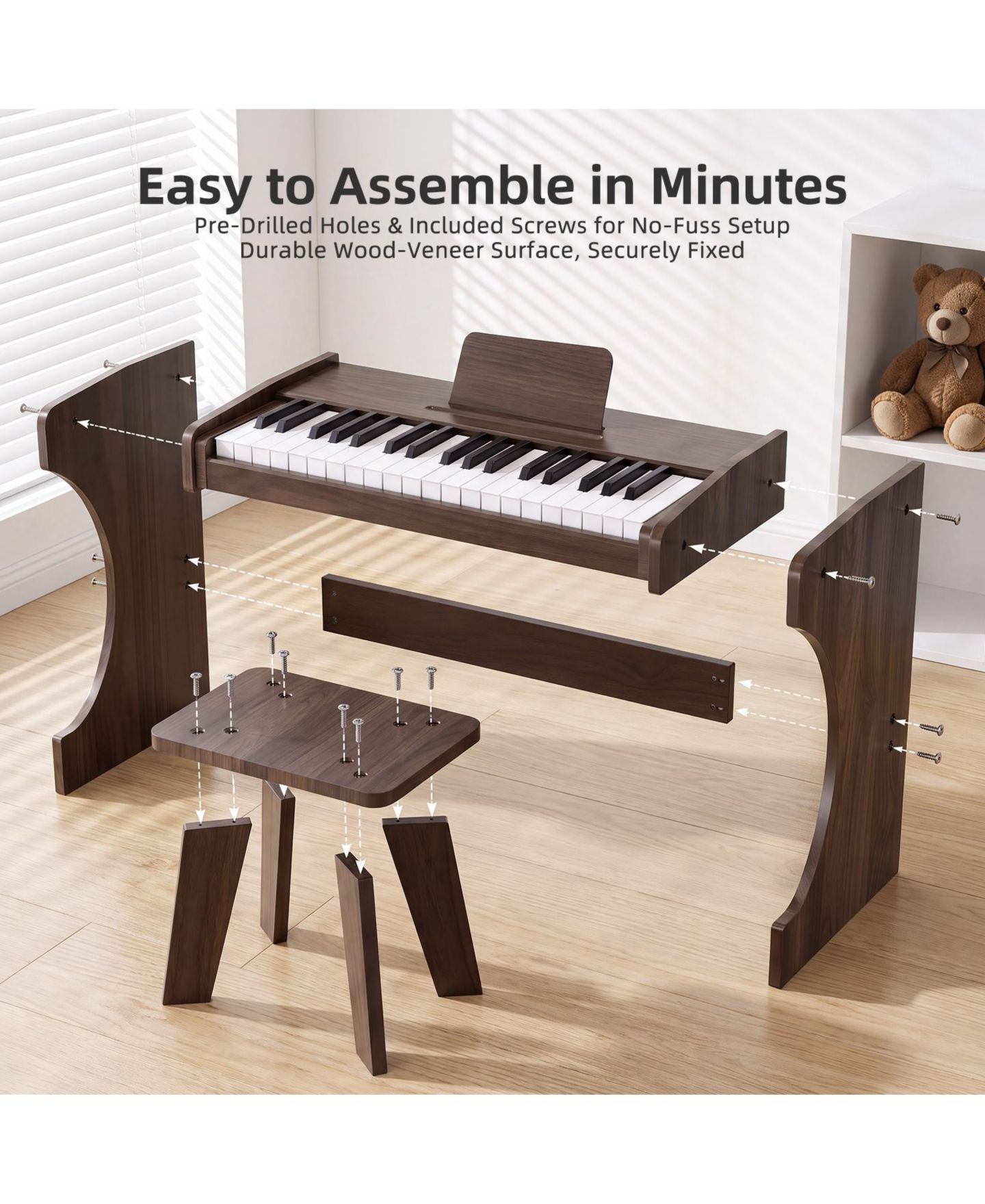 Детские игрушки SUGIFT 37-Key Wood-Grain Kids Piano with Bench, 2-Piece Set, Ages 3+, цвет: Коричневый — фото 9
