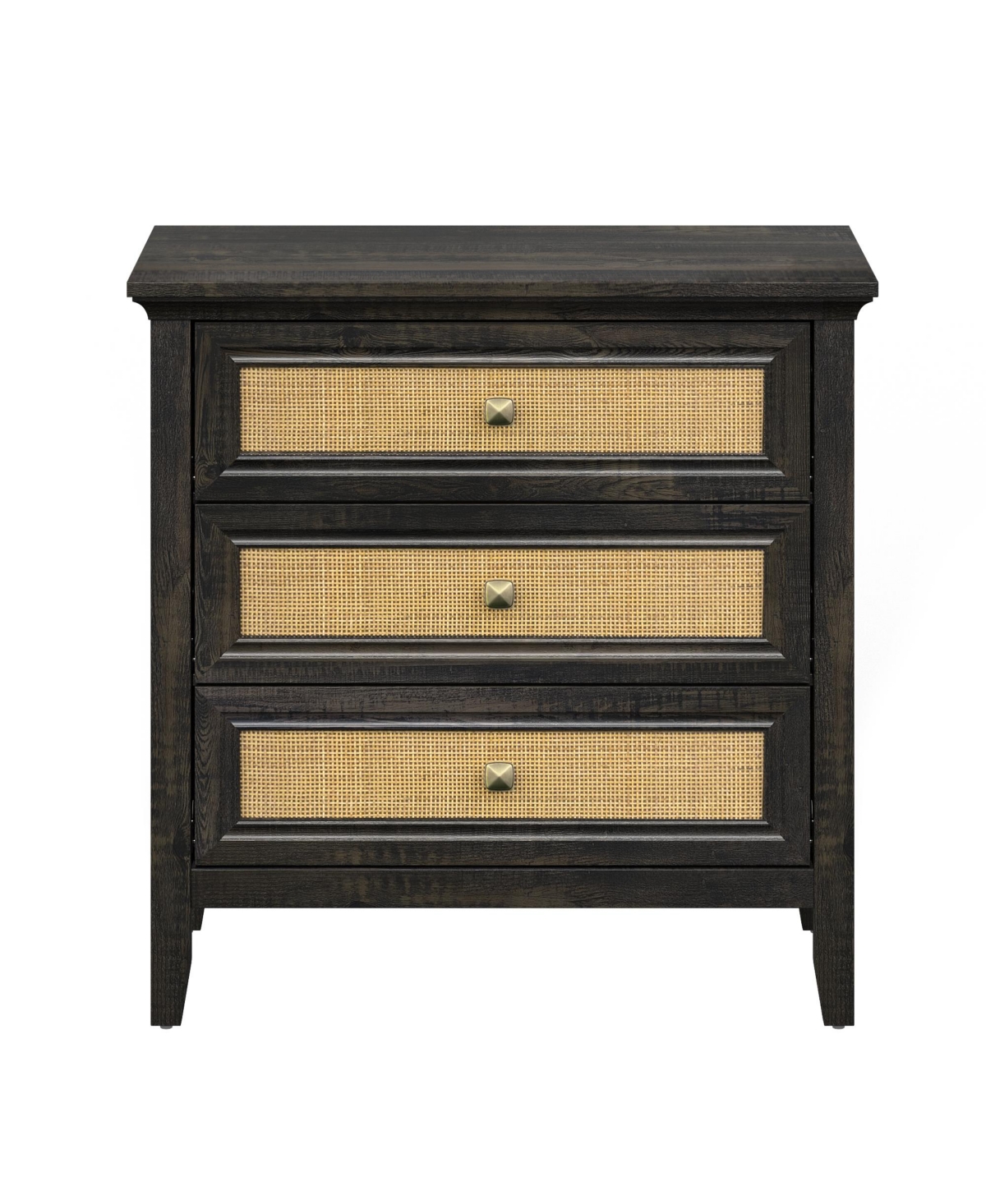 Boyel Living Rattan 3 Drawer Nightstand, Farmhouse Bedside Chest with Woven Drawer Fronts