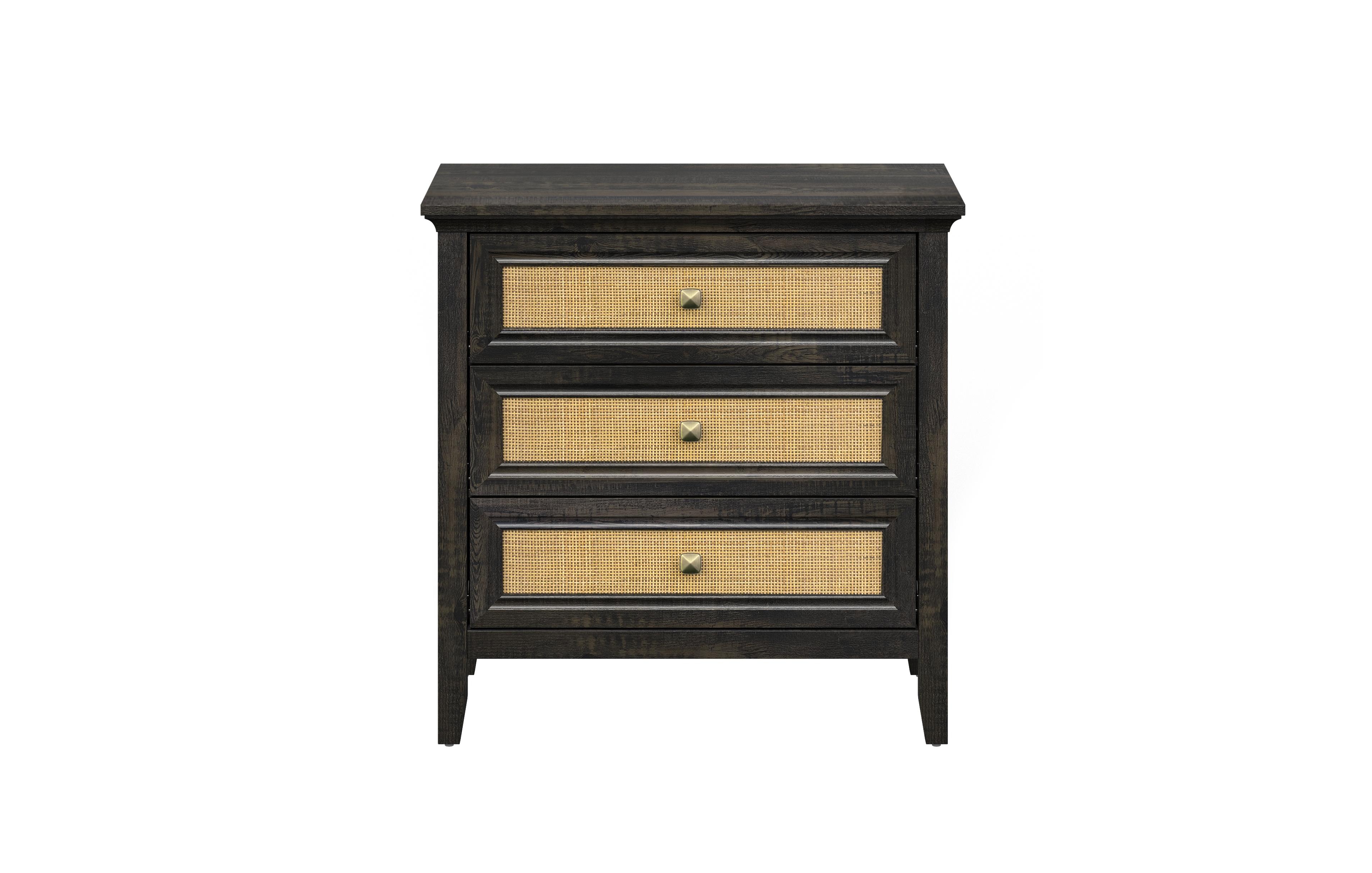 Boyel Living Rattan 3 Drawer Nightstand, Farmhouse Bedside Chest with Woven Drawer Fronts
