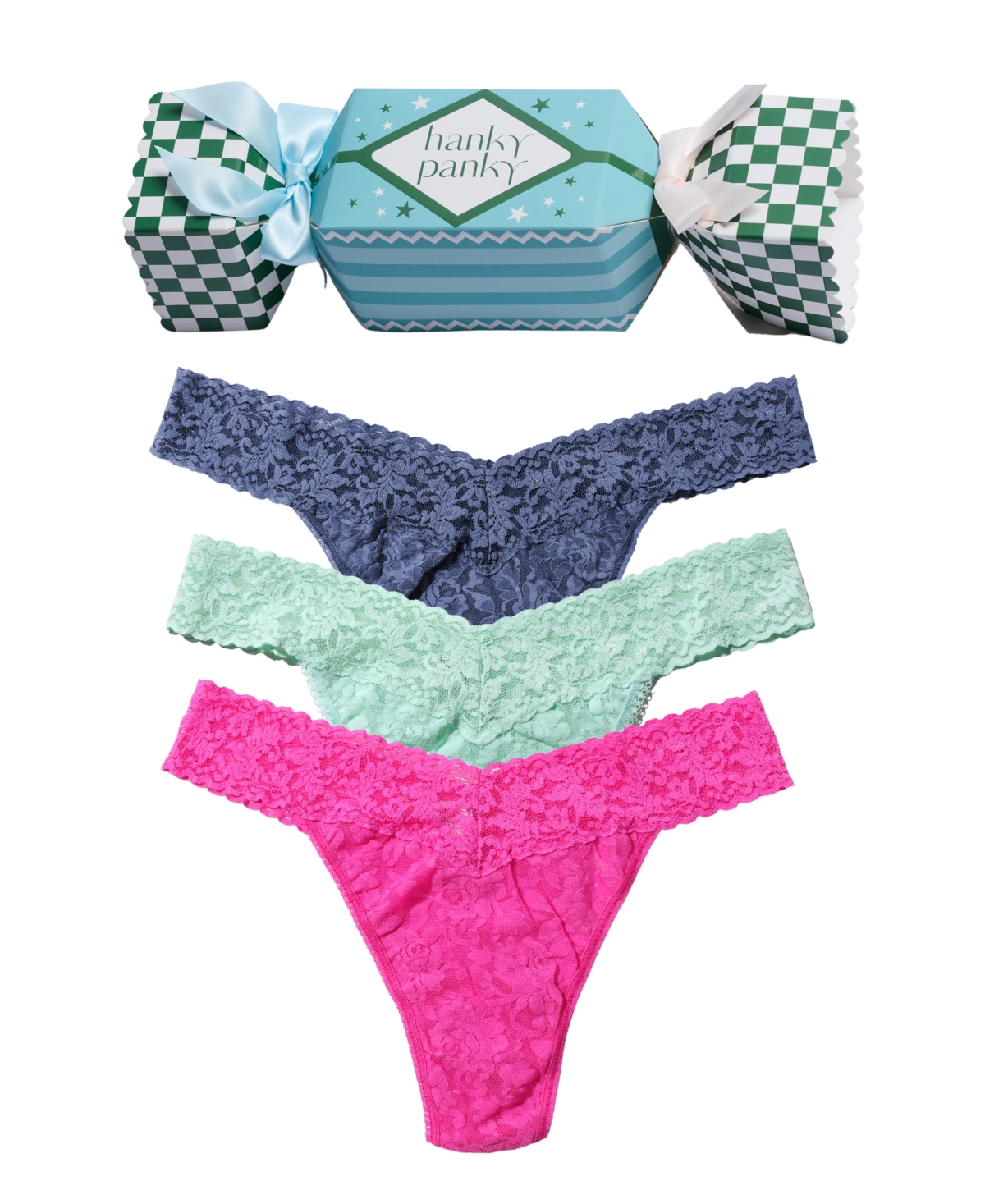 Hanky Panky Women's Lace Floral Thong - Indigo blue, Ocean blue and Pink