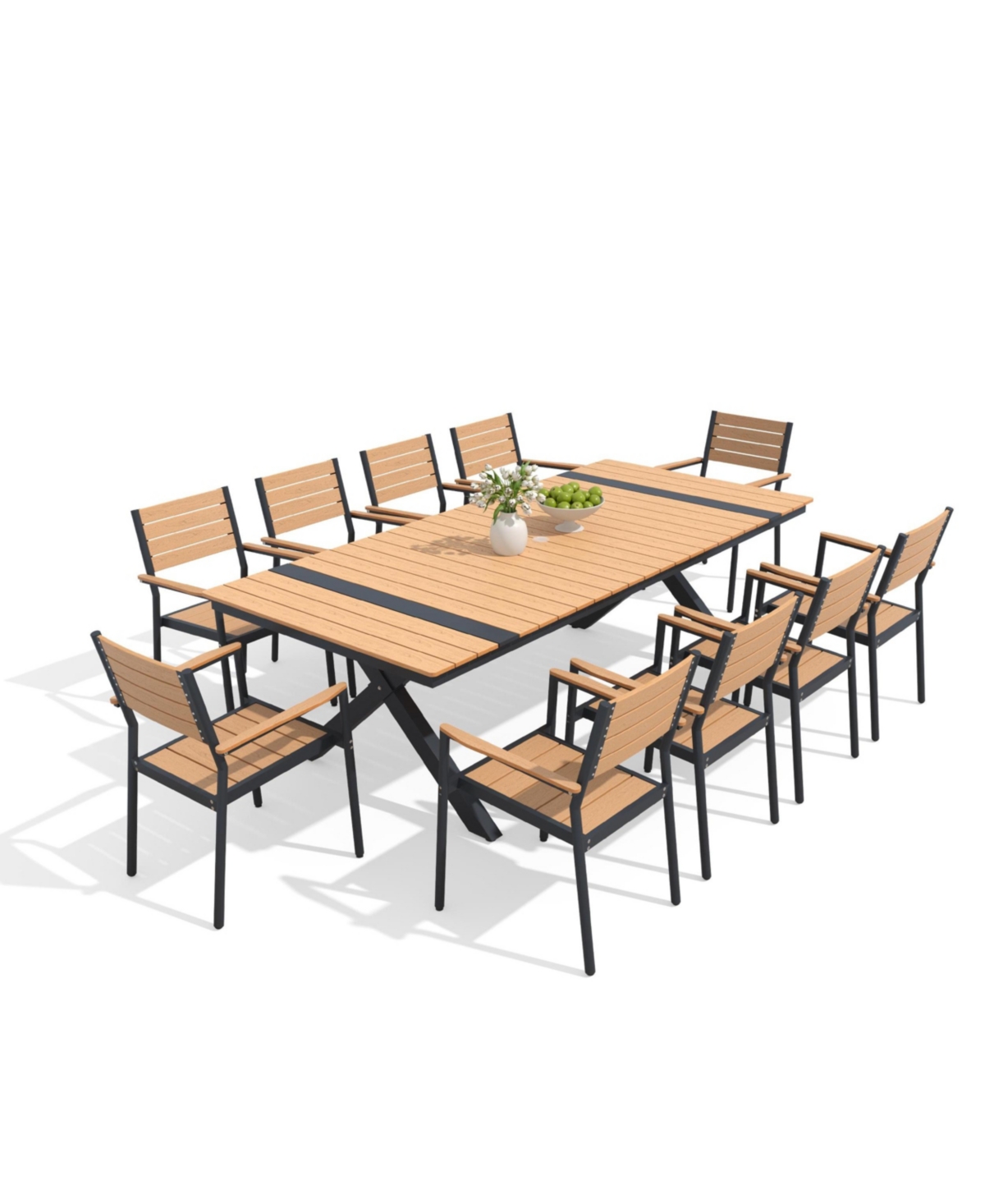 Pellebant 11-Piece Outdoor Patio Dining Table Set All-Weather 94" Aluminum with Umbrella Hole Stackable Chairs