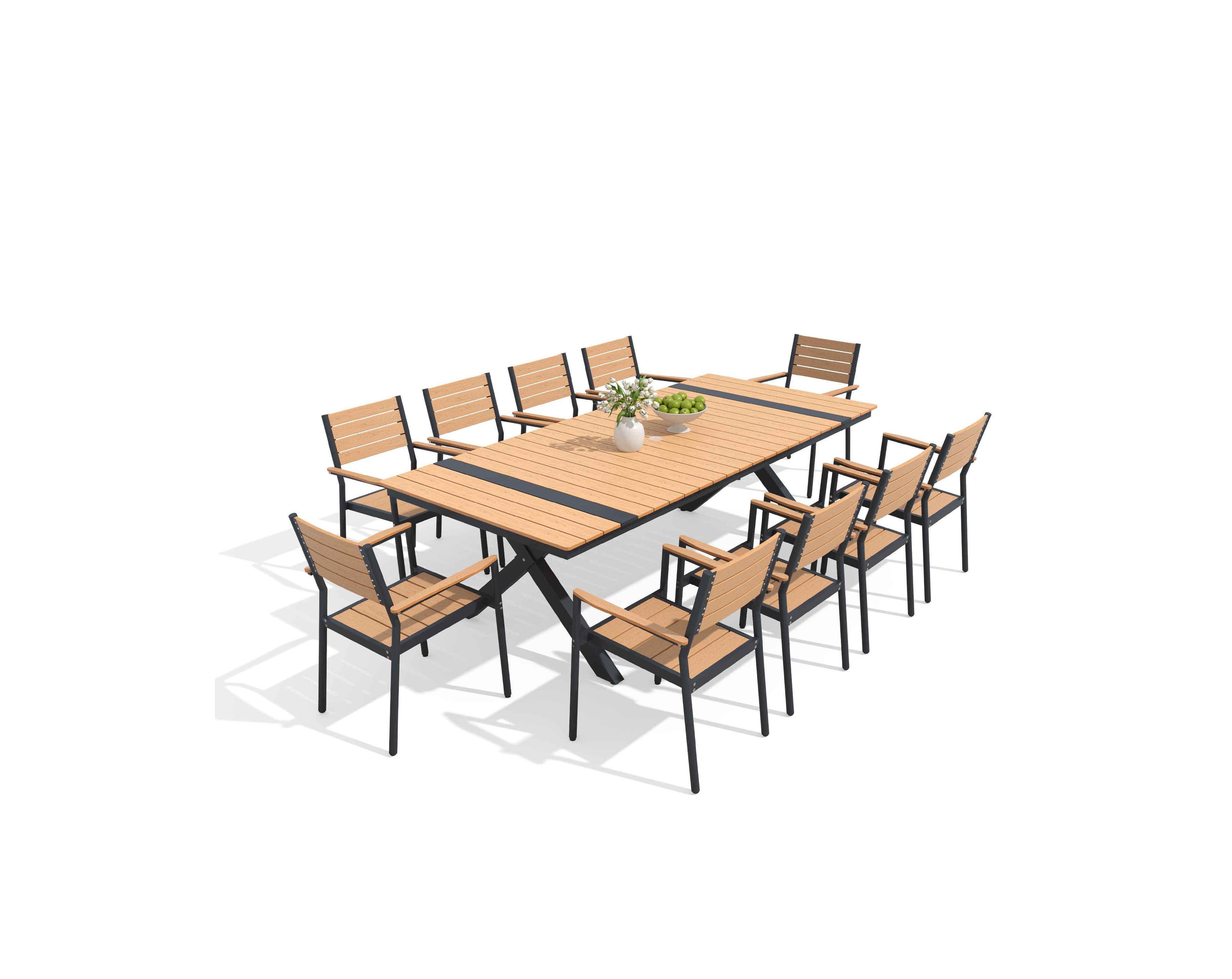 Pellebant 11-Piece Outdoor Patio Dining Table Set All-Weather 94" Aluminum with Umbrella Hole Stackable Chairs