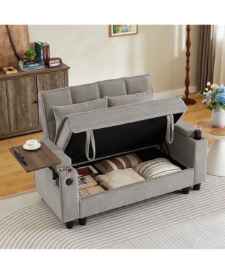 Loveseat Sofa With Storage ,USB Ports, Cup Holder and Swivel Side Table