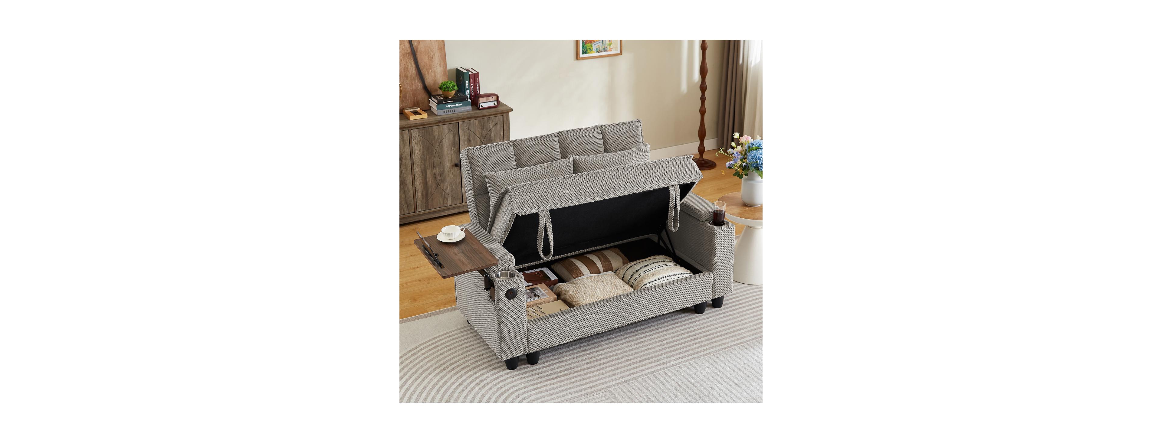 Streamdale Furniture Loveseat Sofa With Storage ,Usb Ports, Cup Holder and Swivel Side Table