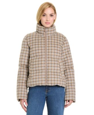 Women's Water-Resistant Cropped Plaid Puffer Jacket