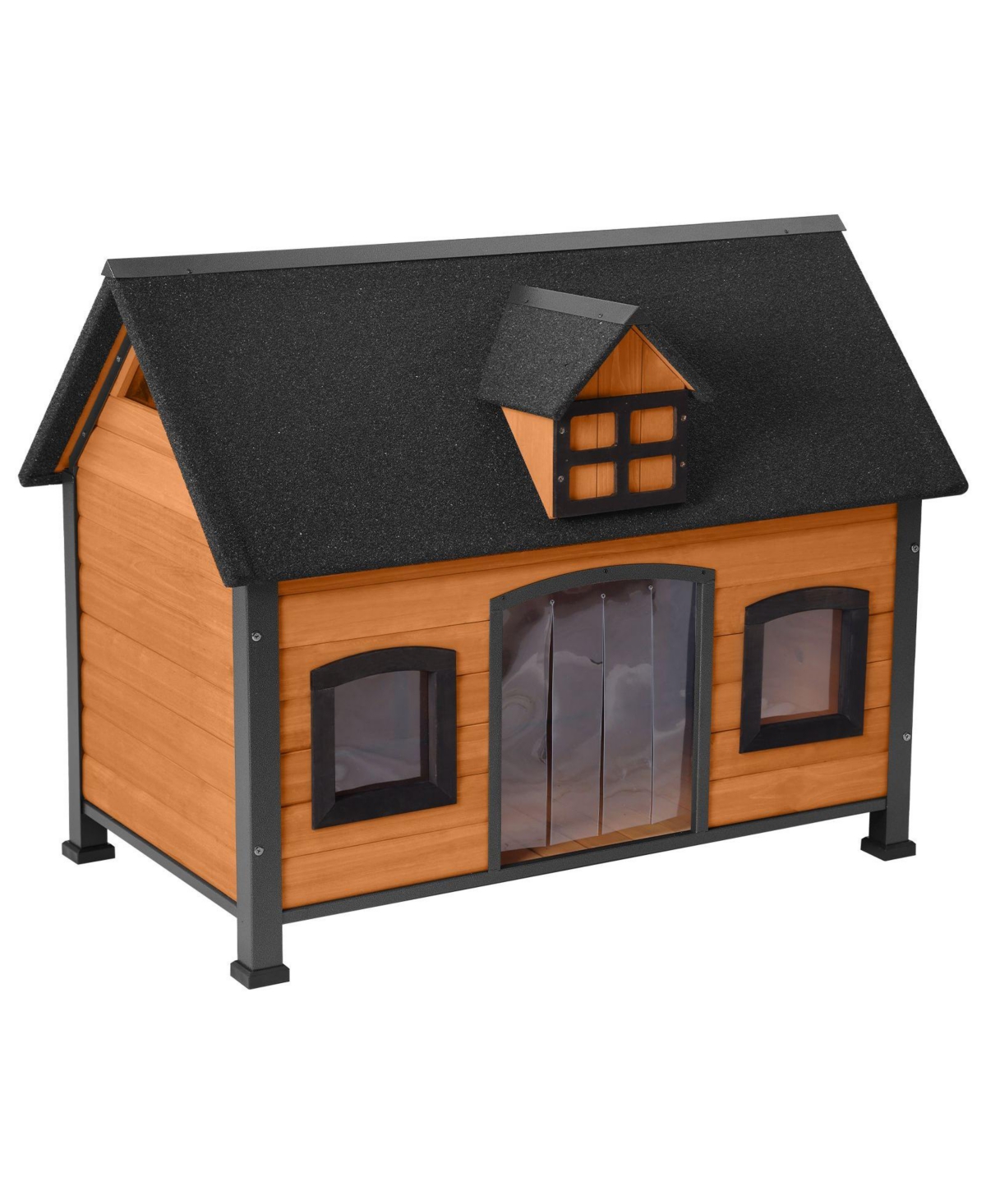 aivituvin Wooden Dog House with Metal Frame and Asphalt Roof