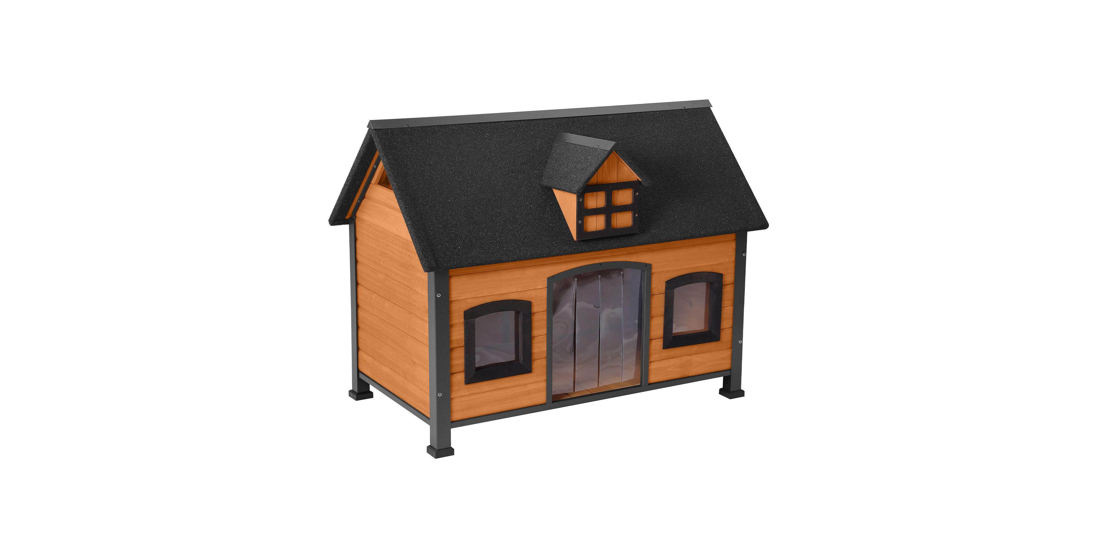 aivituvin Wooden Dog House with Metal Frame and Asphalt Roof