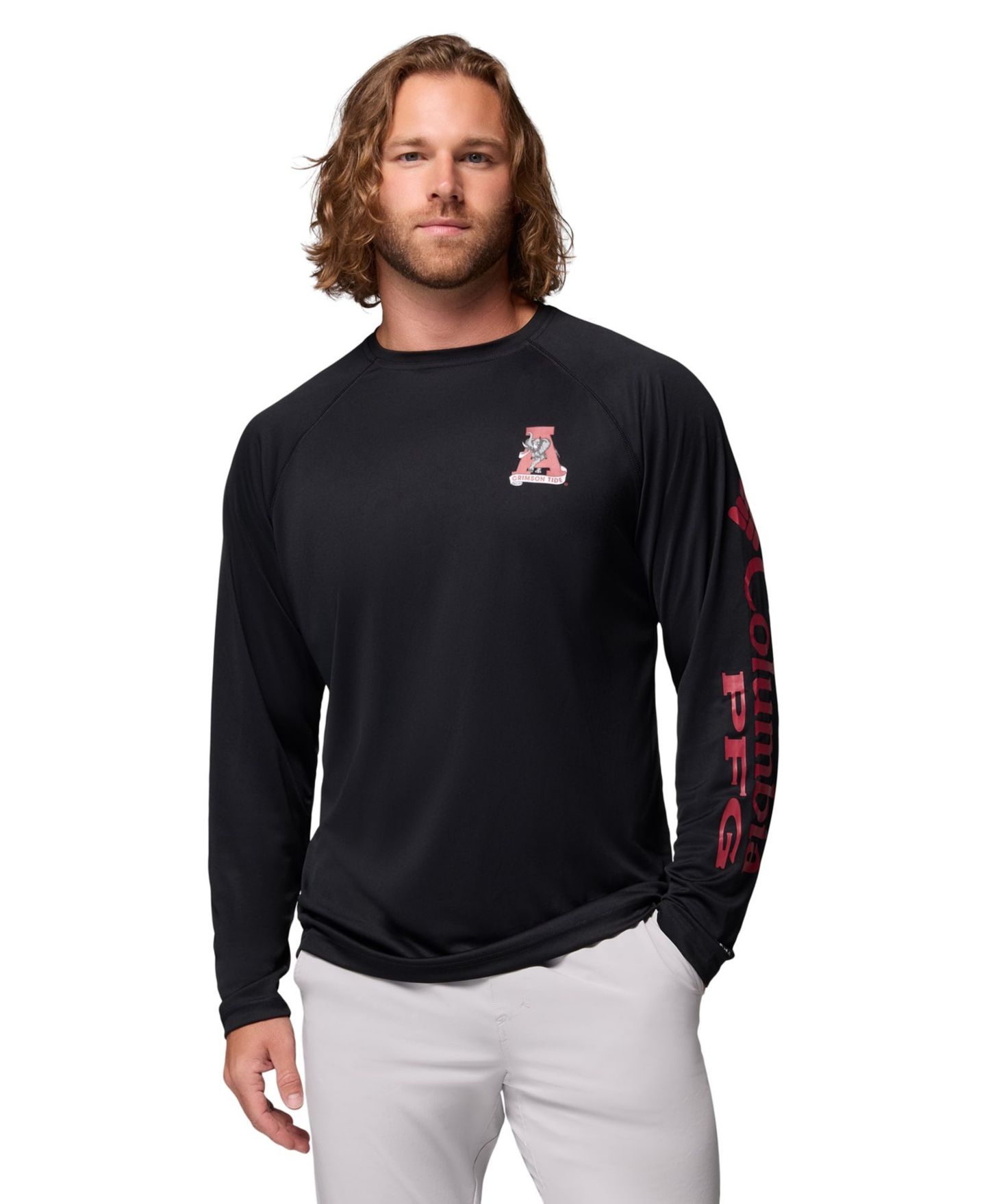 Мужская футболка Columbia Black Alabama Crimson Tide Terminal Tackle Omni-Shade Raglan Long Sleeve — фото 1