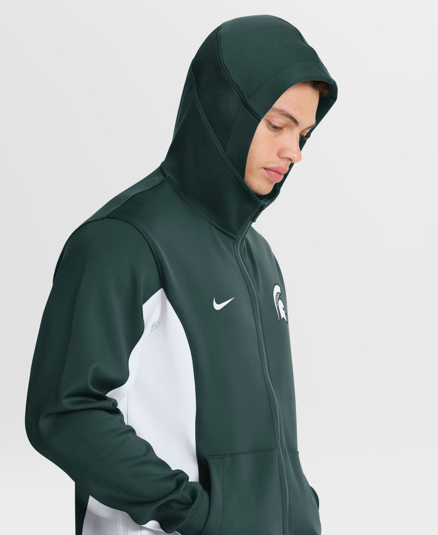 Мужская куртка Nike Green/White Michigan State Spartans Courtside Game Dri-FIT Full-Zip Hooded — фото 6
