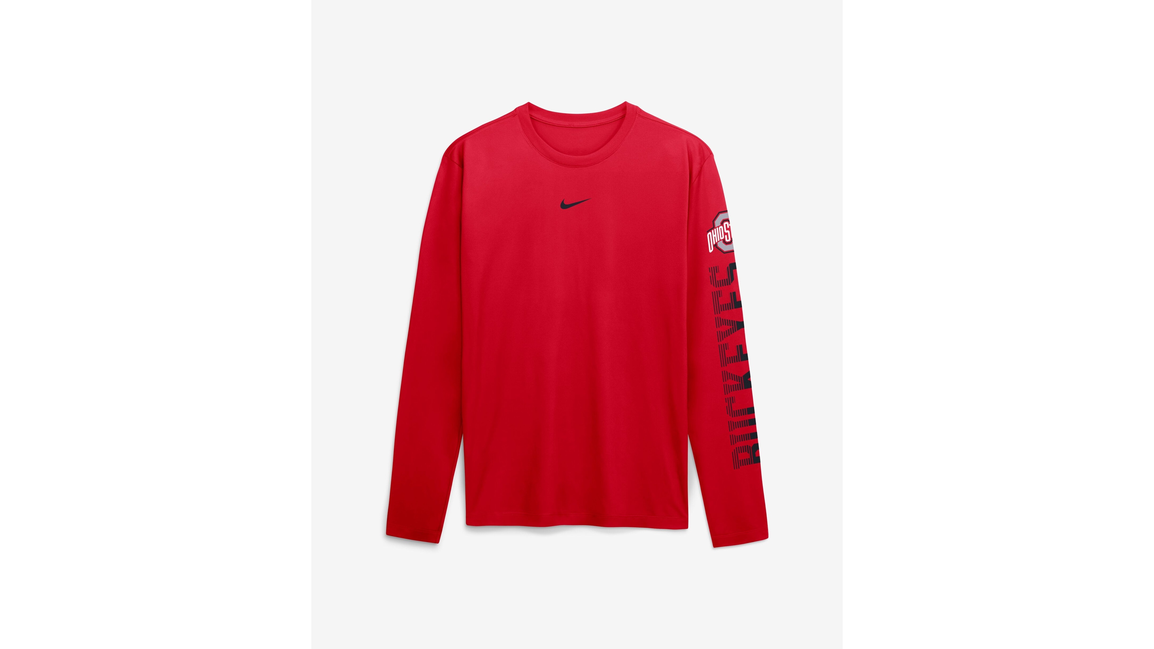 Nike Men's Scarlet Ohio State Buckeyes Primetime Logo Sleeve Legend Dri-fit Long T-Shirt