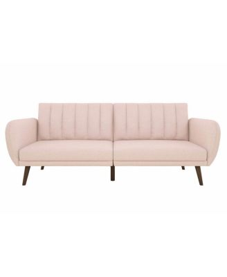 Modern Linen Futon Sofa Bed with Mid-Century Wooden Legs