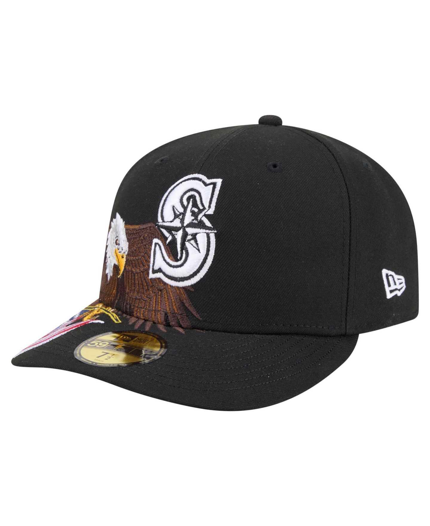 Мужская кепка New Era Black Seattle Mariners Americana Bald Eagle Pre-Curved 59FIFTY Fitted Hat — фото 3
