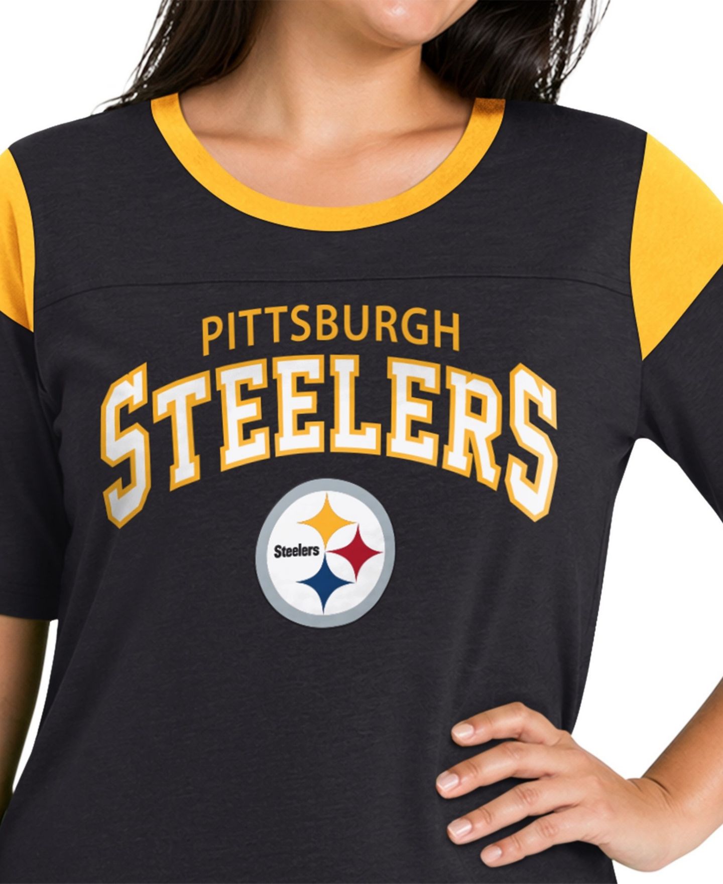 Женская футболка Starter Black Pittsburgh Steelers Plus Size Linebacker Slub — фото 3