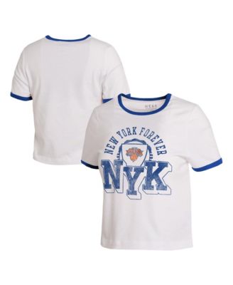 Women's  White New York Knicks Cropped Ringer Baby T-Shirt