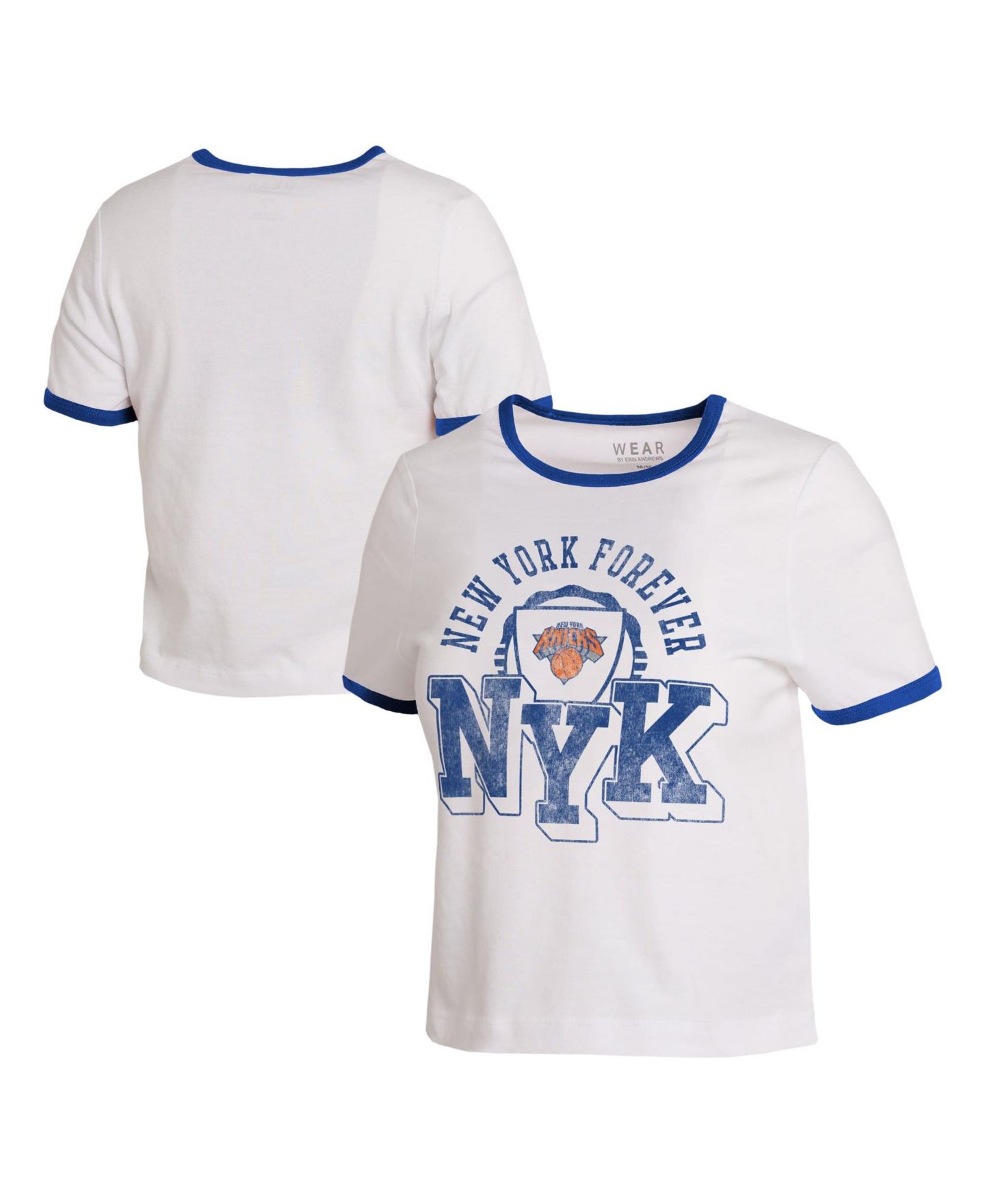 Женская футболка WEAR by Erin Andrews White New York Knicks Cropped Ringer Baby T-Shirt — фото 1