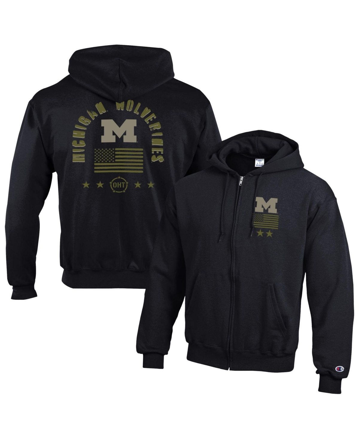 Champion Men's Black Michigan Wolverines Operation Hat Trick Flag Powerblend Fleece Full-Zip Hoodie