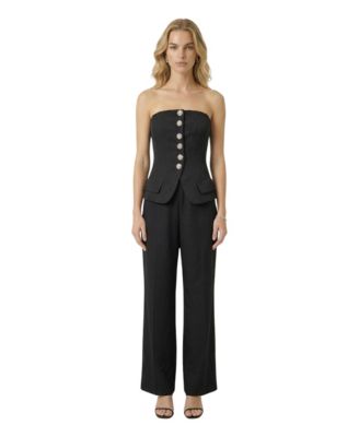 Women's Strapless Embellished Vest and Wide-Leg Pants, 2-Piece Set