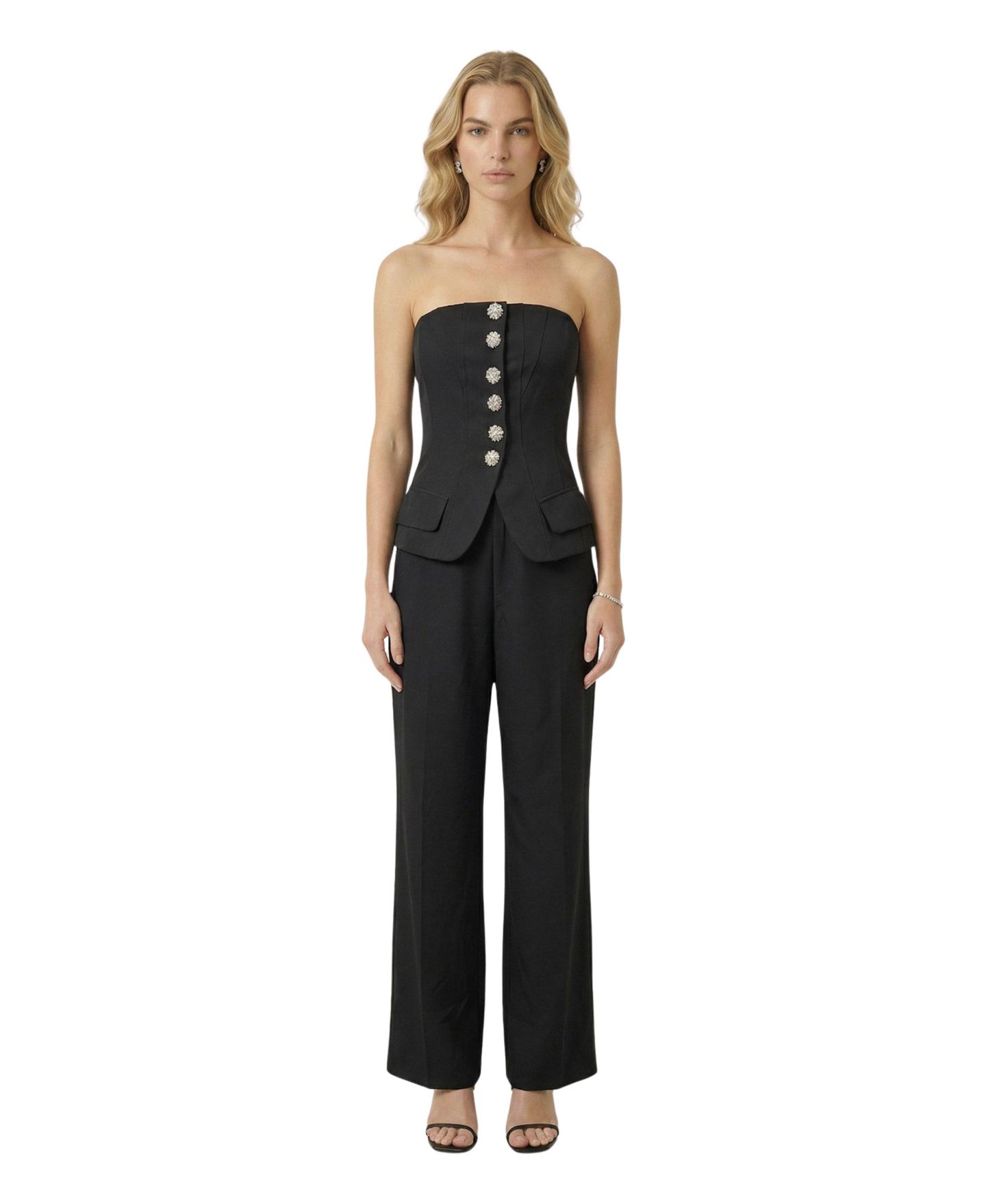 Женский комплект Modenaire Strapless Embellished Vest and Wide-Leg Pants, 2-Piece Set, цвет: Чёрный — фото 1