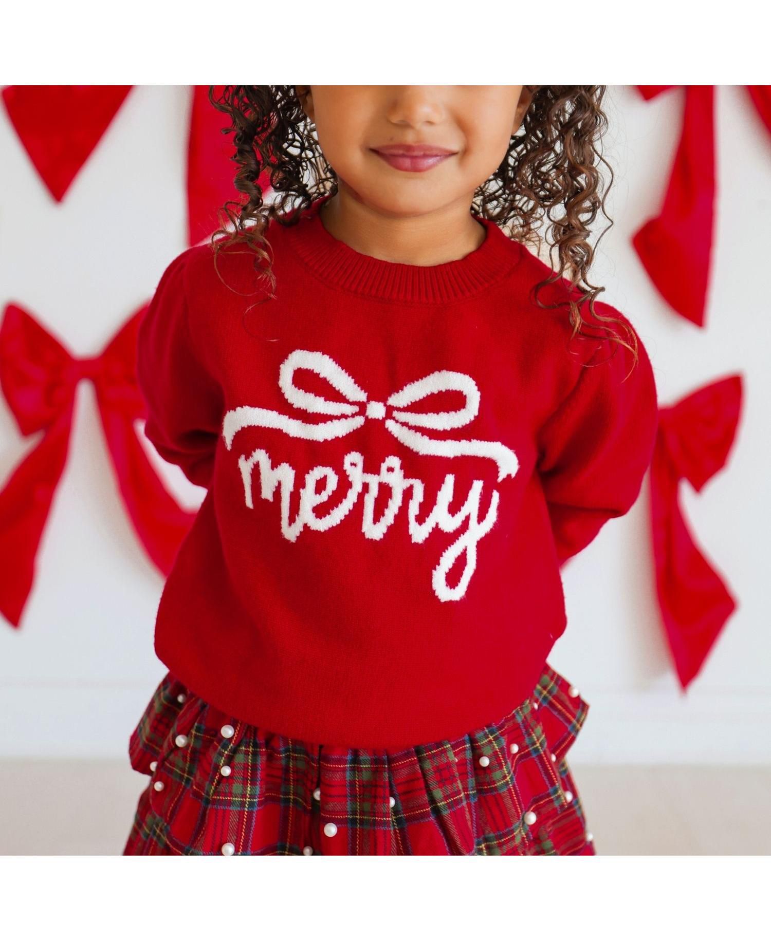 Baby Girls' Merry Bow Crewneck Long-Sleeve Holiday Sweater