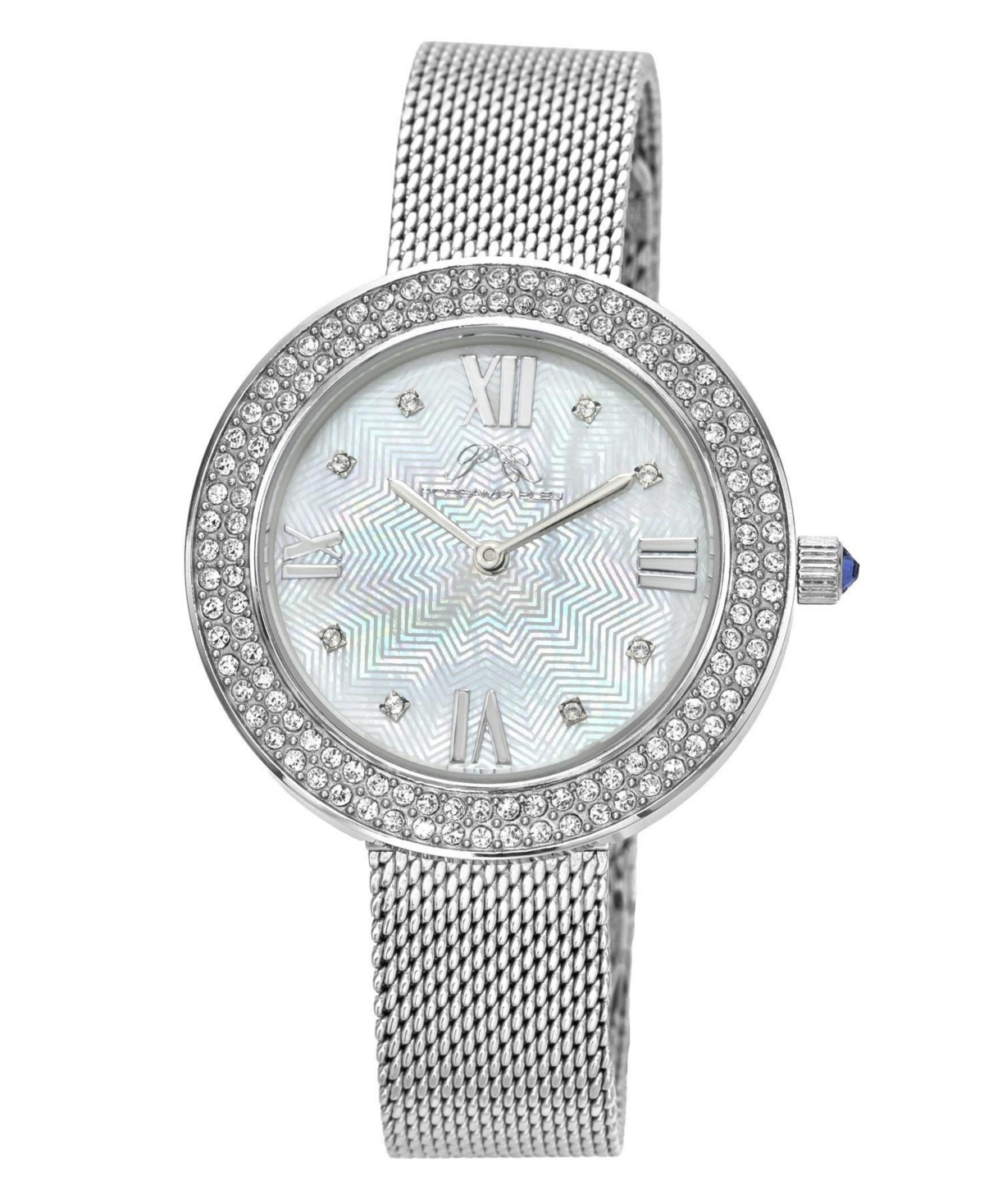 Porsamo Bleu Women's Quartz Madeleine Mother-of-Pearl Analog Silver Tone Stainless Steel Mesh Watch, 35 mm