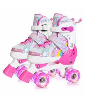 Adjustable Quad Roller Skates Light Up Wheels Beginner Indoor Outdoor Sports Gift