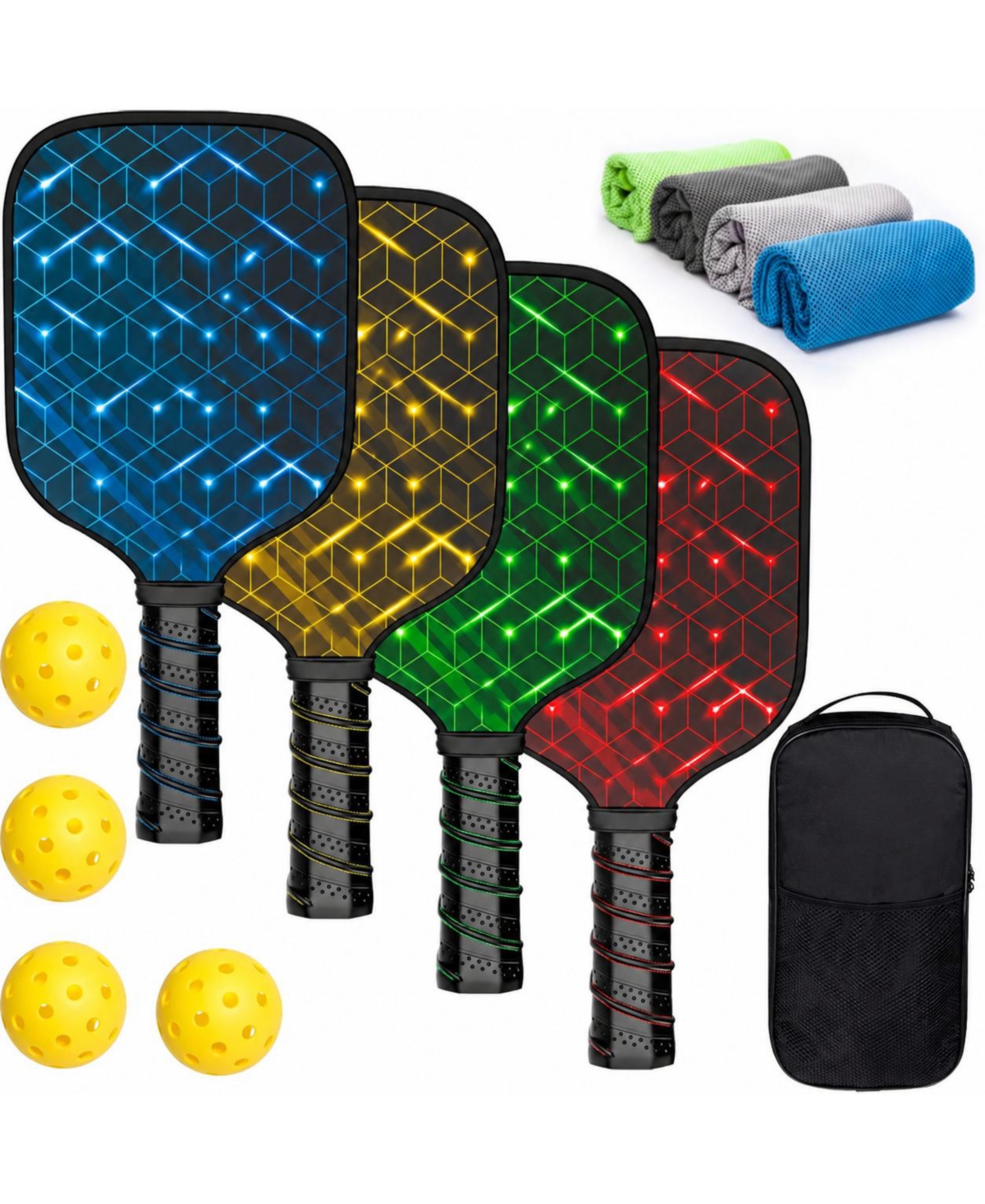 Sportneer Usapa Approved Pickleball Paddles Set of 4 with 4 Balls 4 Towels Carry Bag Lightweight for All Skill Levels