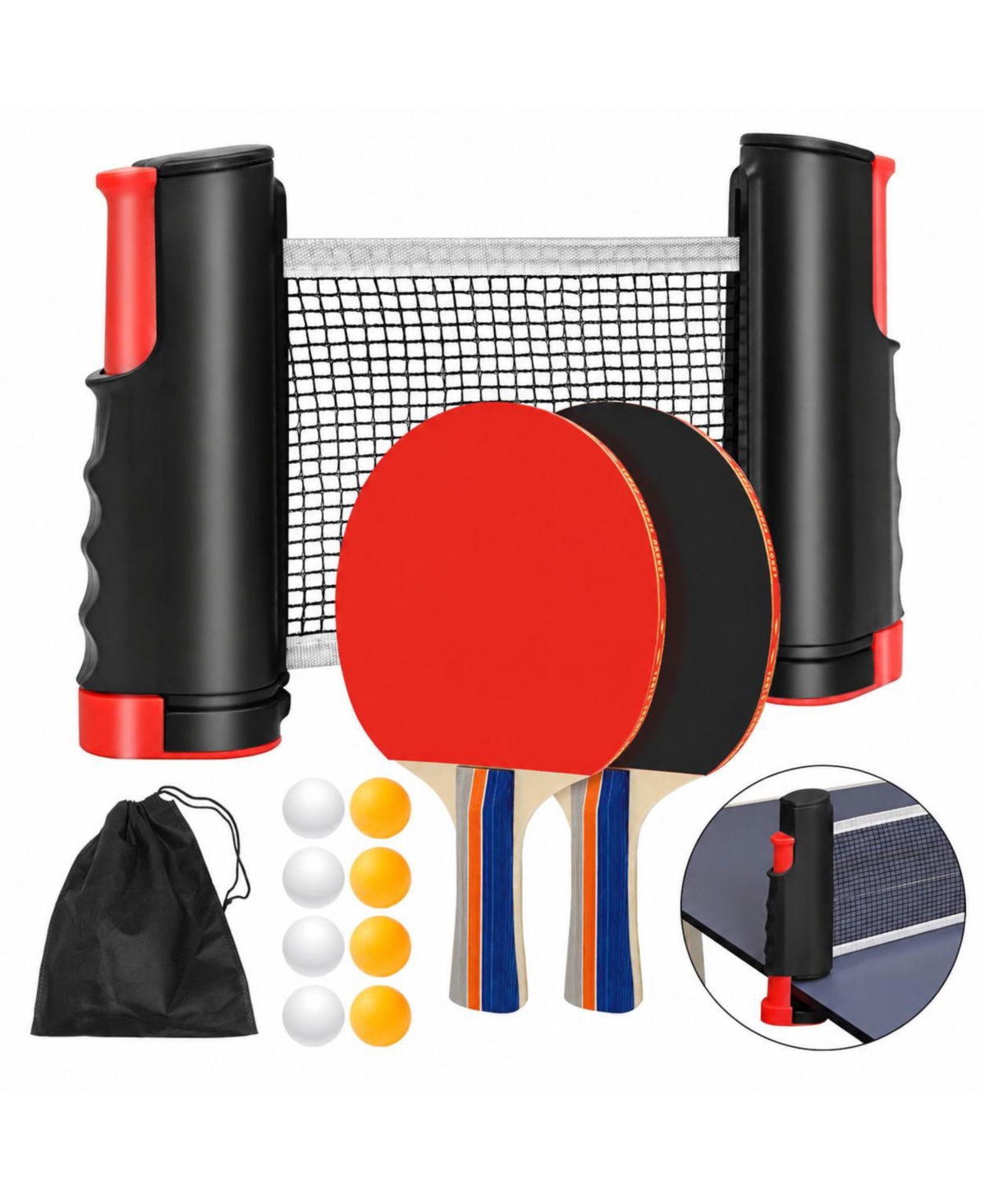 Sportneer Portable Ping Pong Set Retractable Net 2 Rackets 6 Balls Carry Bag For Indoor Outdoor Home Office - Default