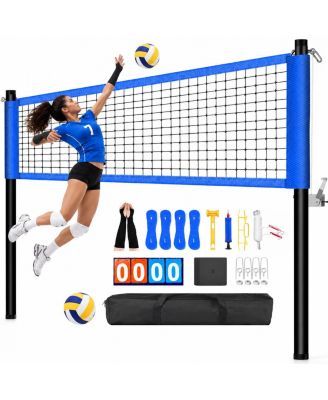 Heavy Duty Portable Volleyball Net Set Adjustable Poles Carry Bag Outdoor Games