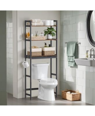 Over-The-Toilet Storage, 3-Tier Bathroom Organizer Over Toilet with Adjustable Shelves, Hooks, Bamboo