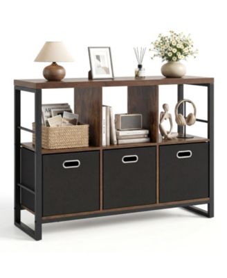 6 Cube Storage Organizer with 3 Storage Bins, Sturdy Metal Frame and 3 Open Shelves