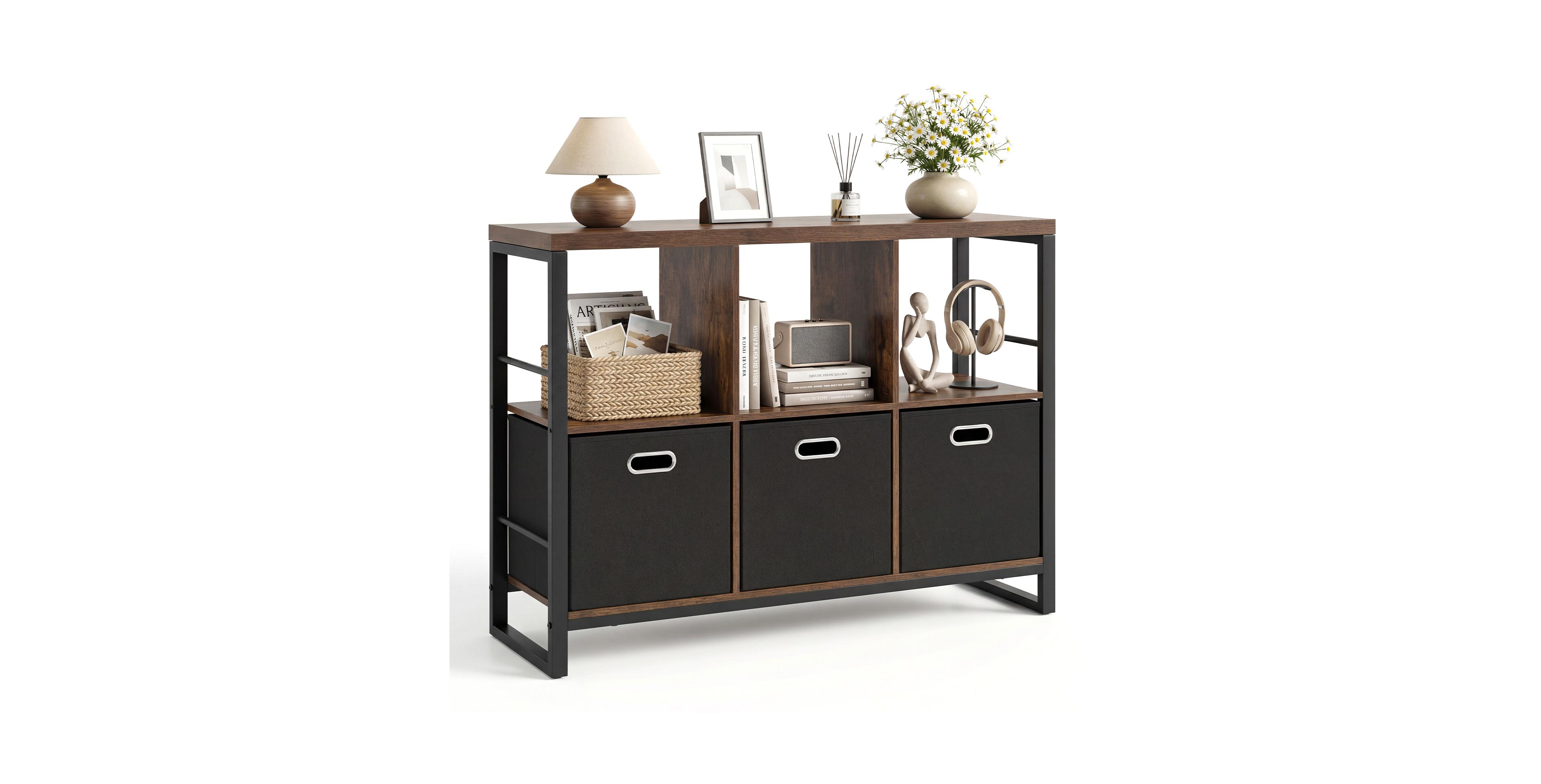 Costway 6 Cube Storage Organizer with 3 Storage Bins, Sturdy Metal Frame and 3 Open Shelves