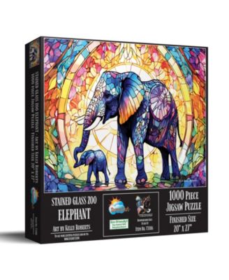 Stained Glass Zoo Elephants 1000 Piece Jigsaw Puzzle, Ages 15+