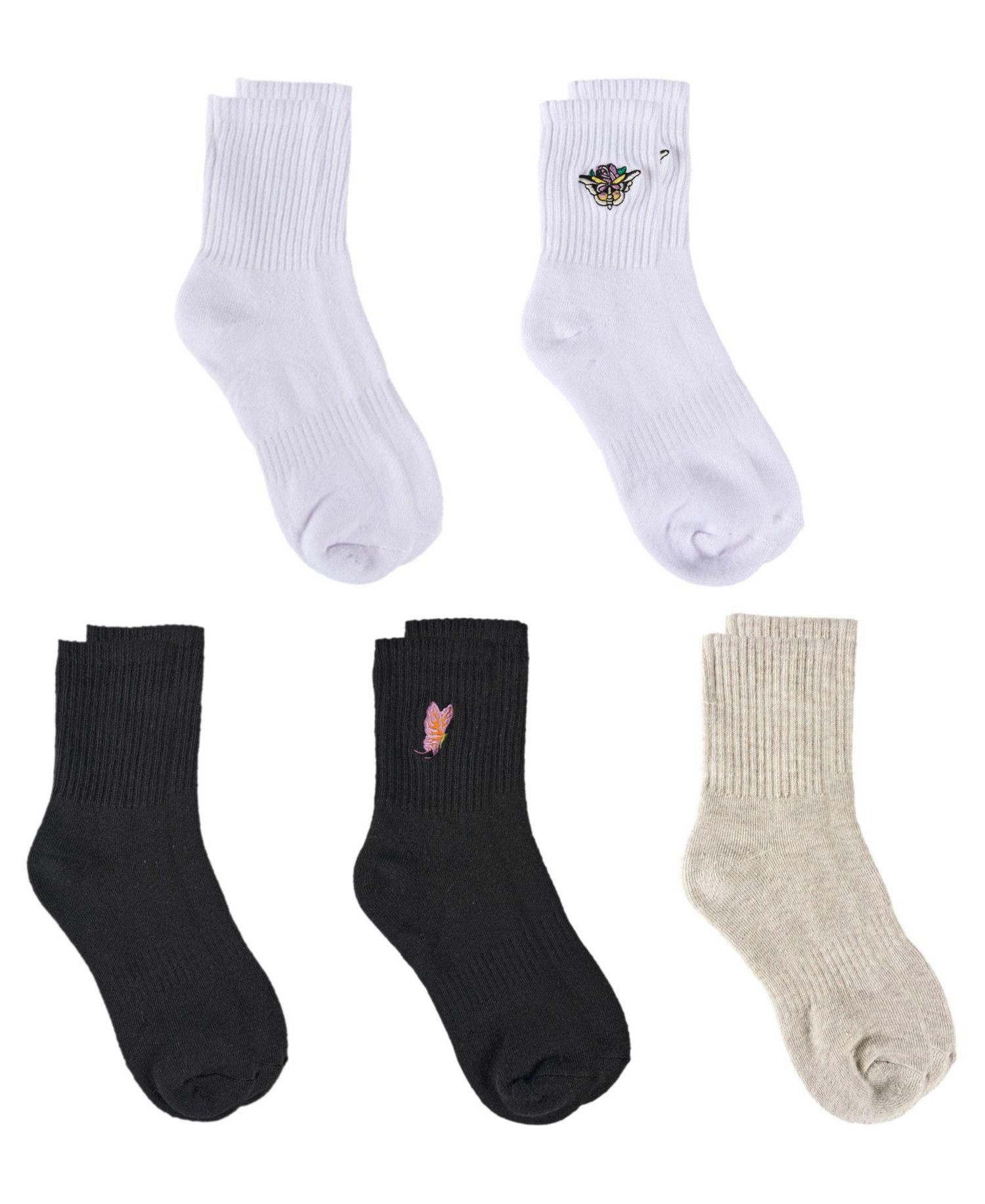 Women's Flower Embroidery Half Cushion Mid Crew Socks, 5-Pack