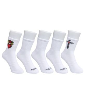 Women's Heart Print Half Cushion Arch Support Crew Socks, 5-Pack