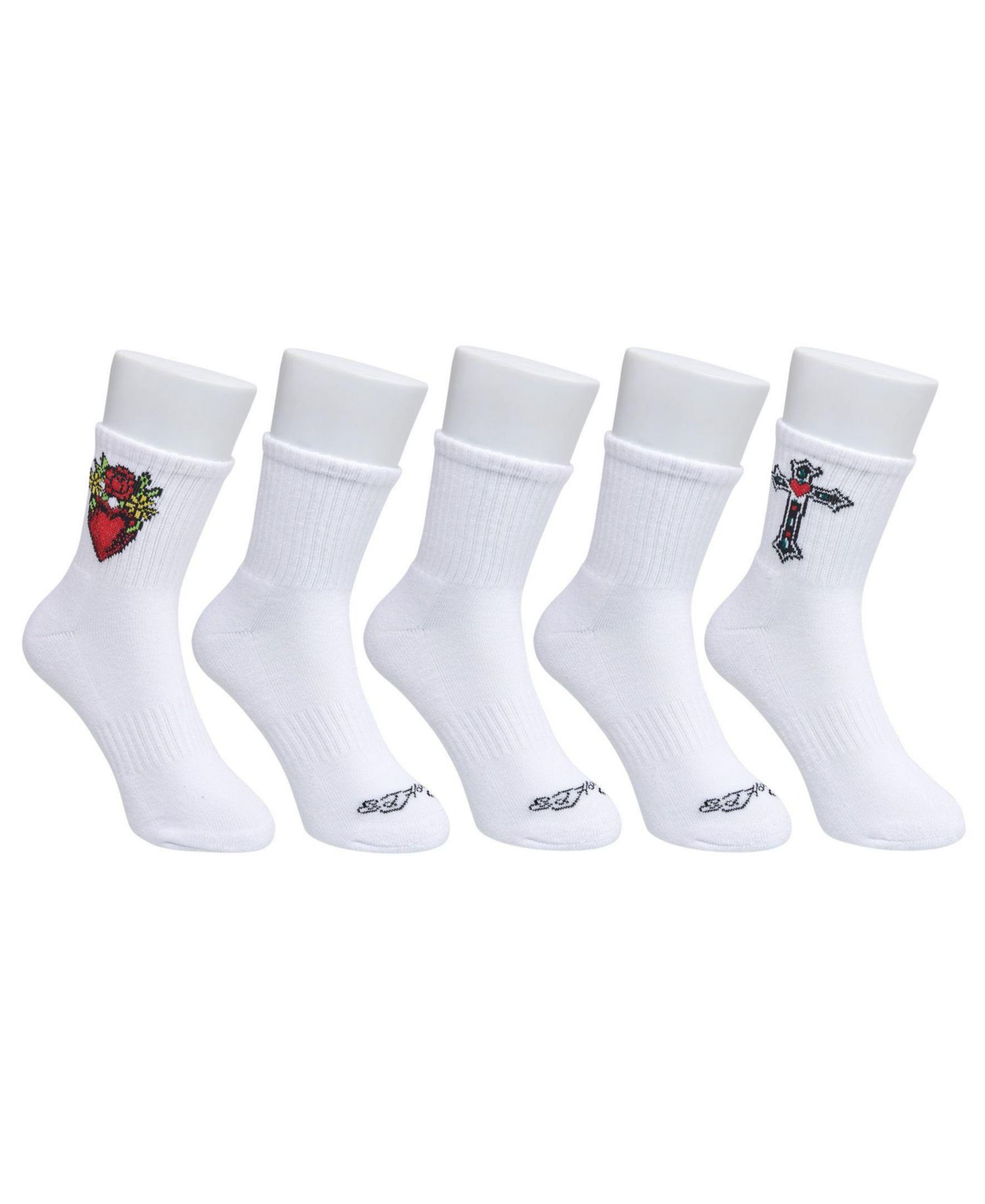 Women's Heart Print Half Cushion Arch Support Crew Socks, 5-Pack