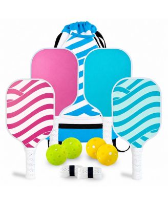 4 Pack Pickleball Paddles Set Fiberglass Lightweight Core With Balls Grip Tape Carry Bag For Beginners