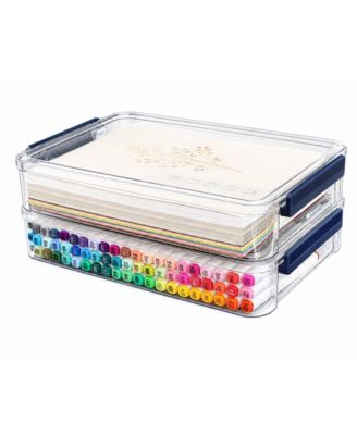 2 Pack Clear Plastic Stackable Storage Boxes Snap Latch Heavy Duty