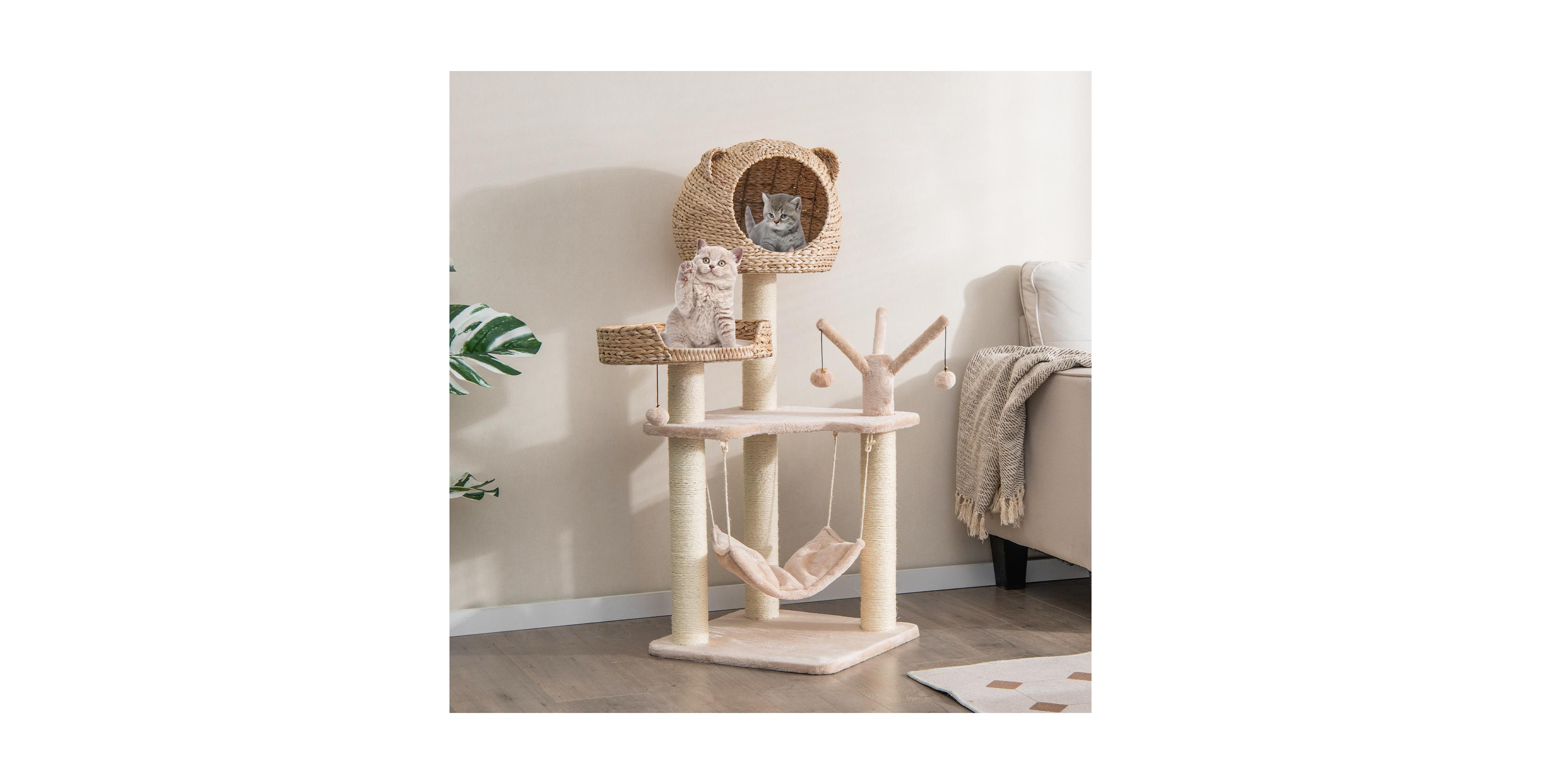 Zeny Multi-Level Cat Tree with Condo Hammock and Rotatable Balls