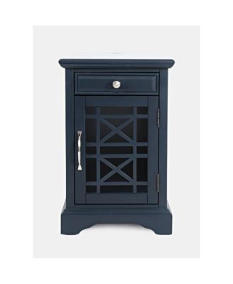 Blue Acacia End Table with USB Charging Station for Convenient Living Room Use